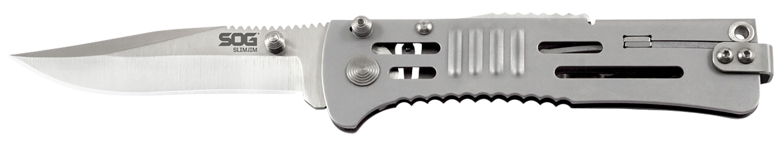 S.O.G SOGSJ31CP SlimJim3.18" Folding Clip Point Plain Satin AUS-8A SS Blade Bead Blasted 420 Stainless Steel Handle Includes Belt Clip