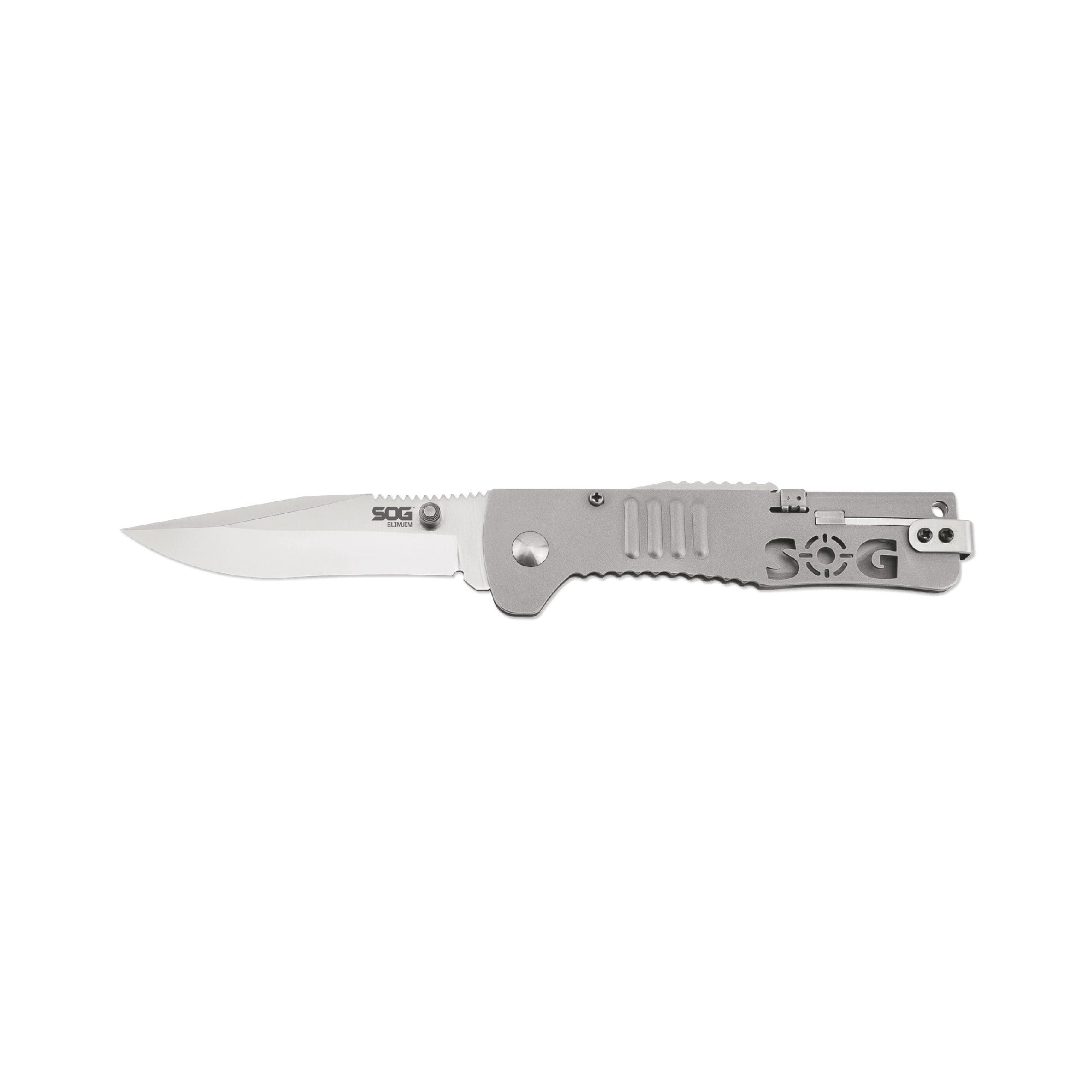 S.O.G SOGSJ31CP SlimJim3.18" Folding Clip Point Plain Satin AUS-8A SS Blade Bead Blasted 420 Stainless Steel Handle Includes Belt Clip