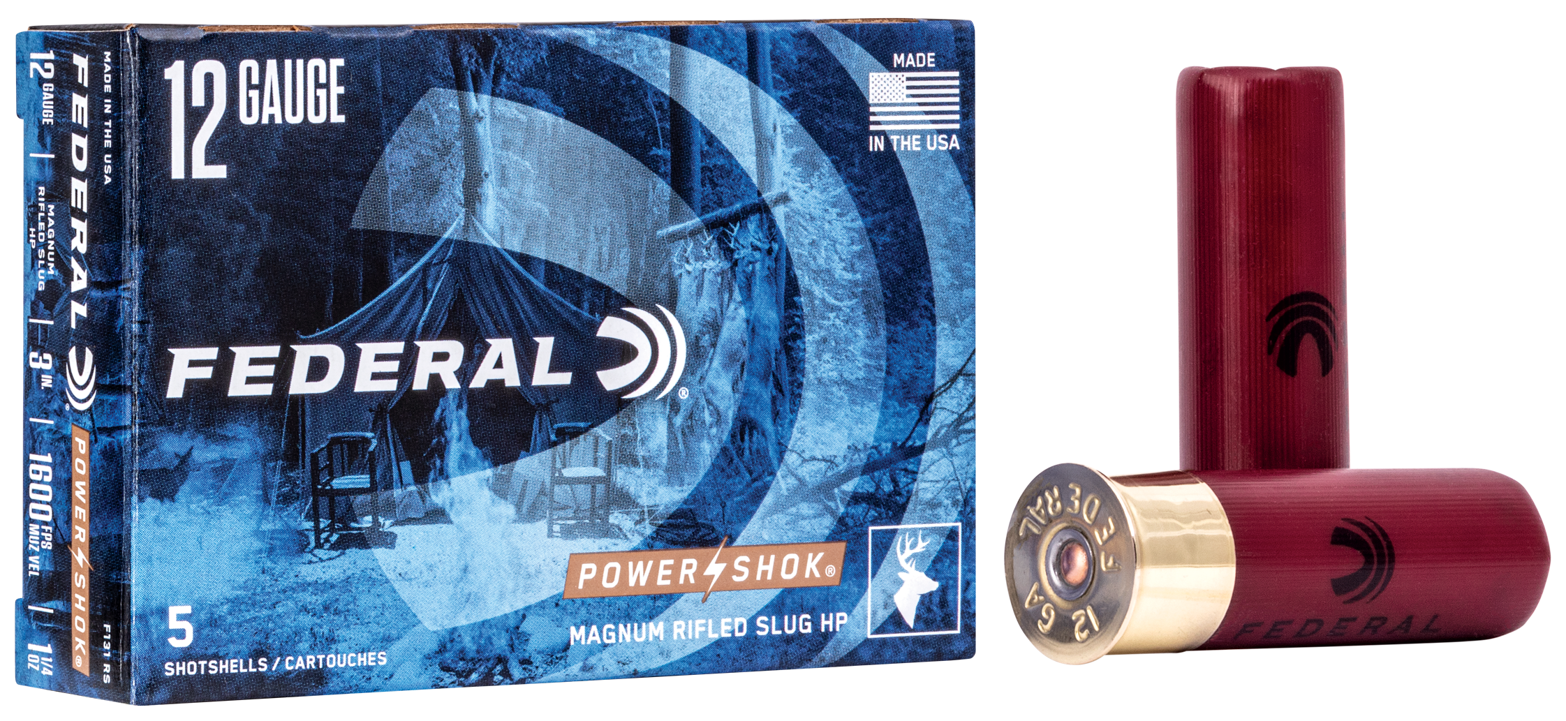 Federal Power-Shok Ammunition 12 Gauge 3" 1-1/4 oz Hollow Point Rifled Slug Box of 5