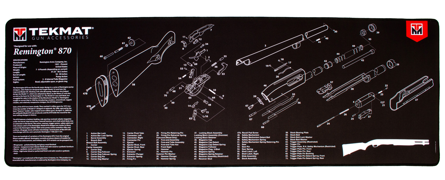 TekMat TEKR44REM870 Remington 870 Ultra Cleaning Mat Black/White Rubber 44" Long Remington 870 Parts Diagram