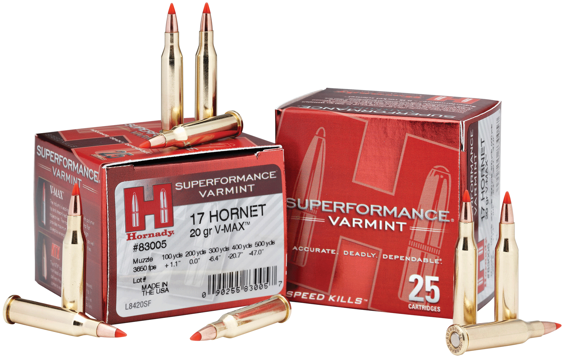 Hornady Superformance Varmint Ammunition 17 Hornet 20 Grain V-MAX Polymer Tip Box of 25