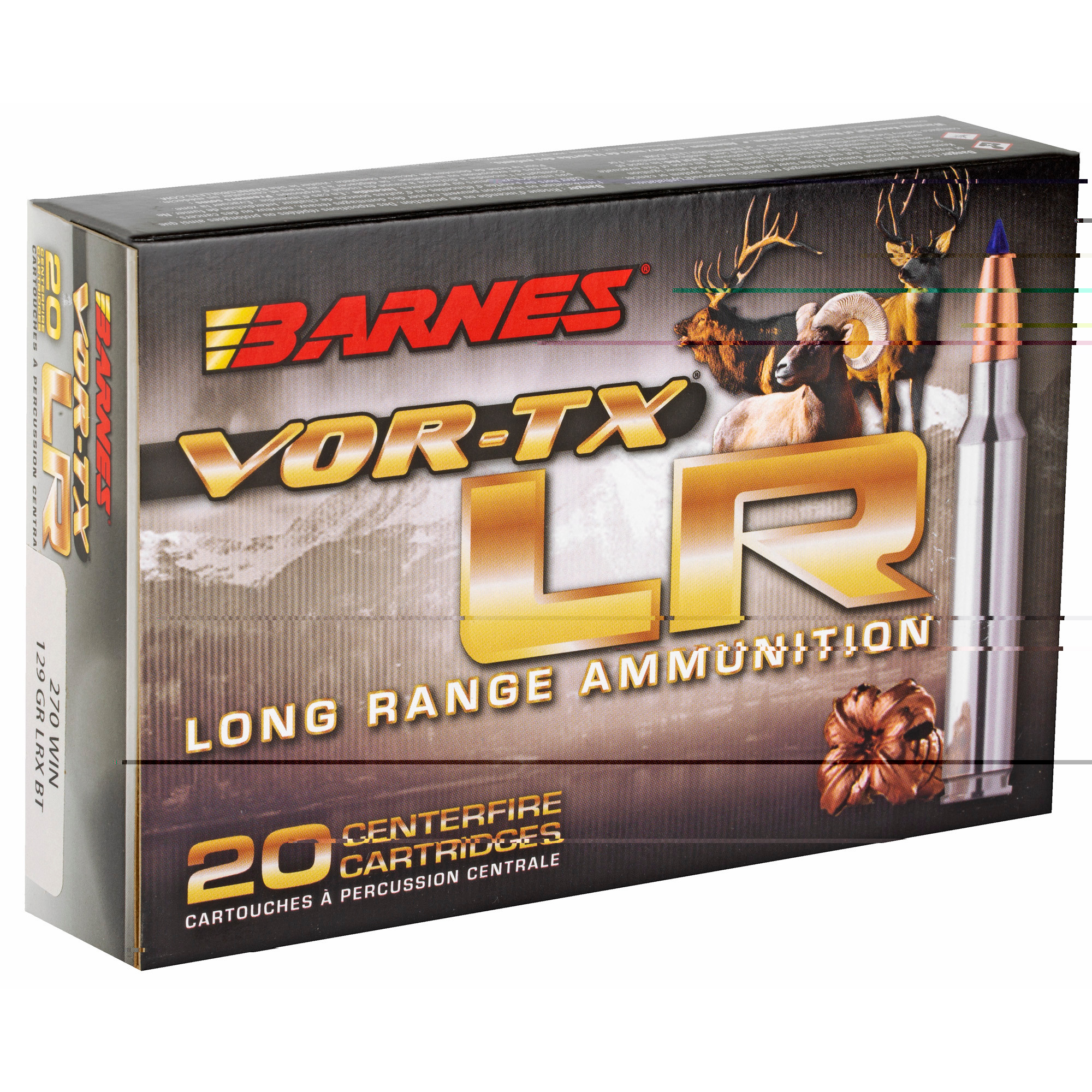 Barnes VOR-TX Long Range Ammunition 270 Winchester 129 Grain LRX Polymer Tipped Boat Tail Lead-Free 20RD