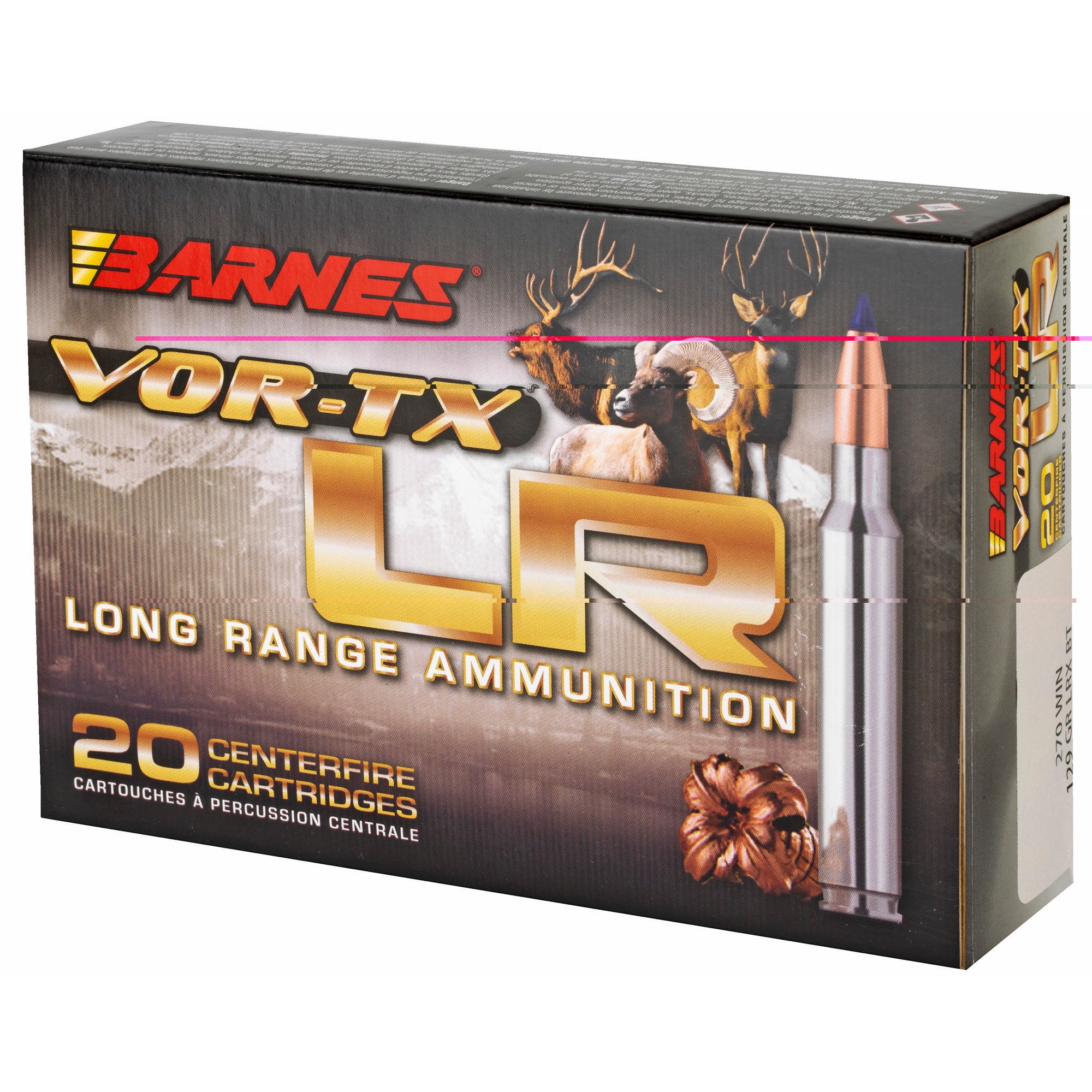 Barnes VOR-TX Long Range Ammunition 270 Winchester 129 Grain LRX Polymer Tipped Boat Tail Lead-Free 20RD