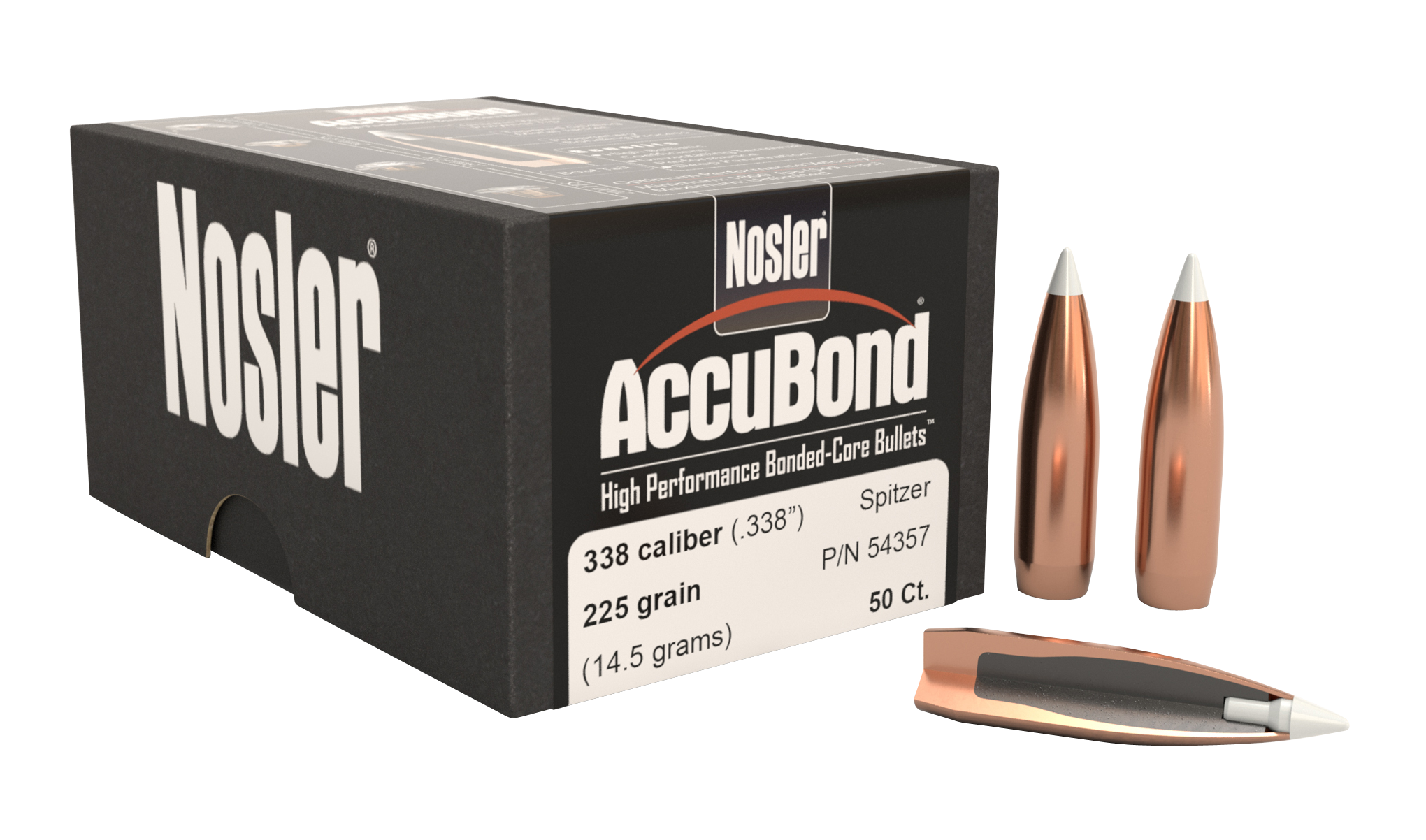 Nosler AccuBond Bullets 338 Caliber (338 Diameter) 225 Grain Bonded Spitzer Boat Tail Box of 50