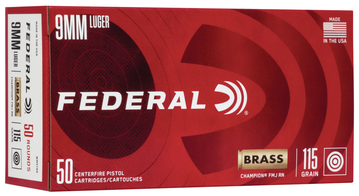 Federal WM5199 Champion Training Training 9mm Luger 115 gr FMJ50rd Bx