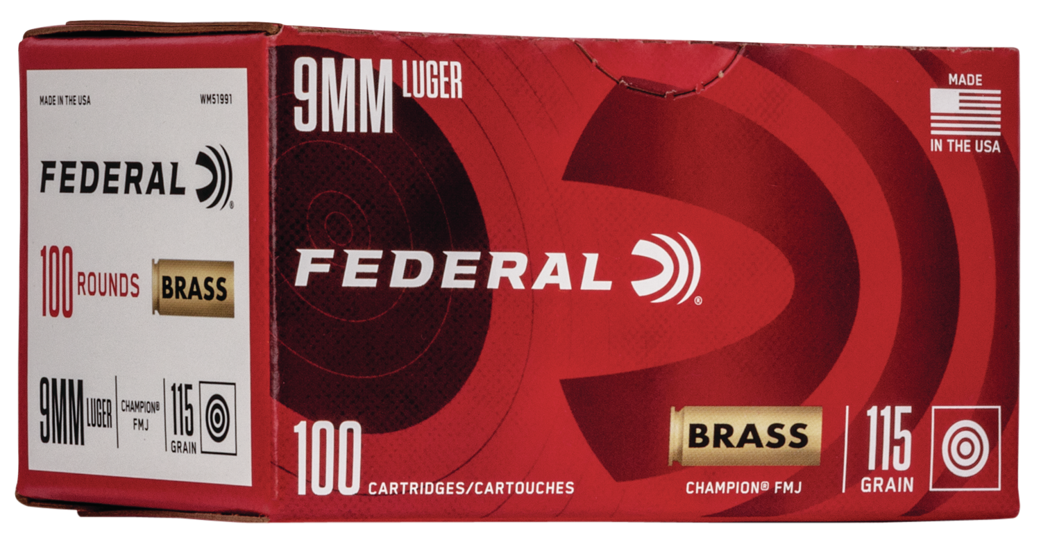Federal WM51991 Champion Training 9mm Luger 115 gr FMJ100 Per Box/ 5 Cs