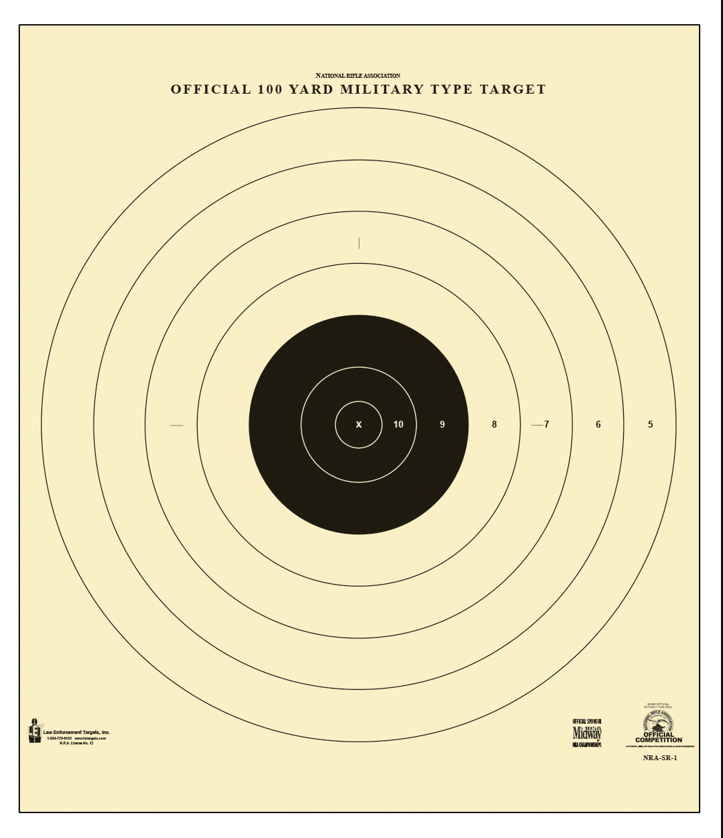 Action Target SR1100 Sighting Military Bullseye Tagboard Hanging 100 yds 21" x 21" Black/White 100 Per Box