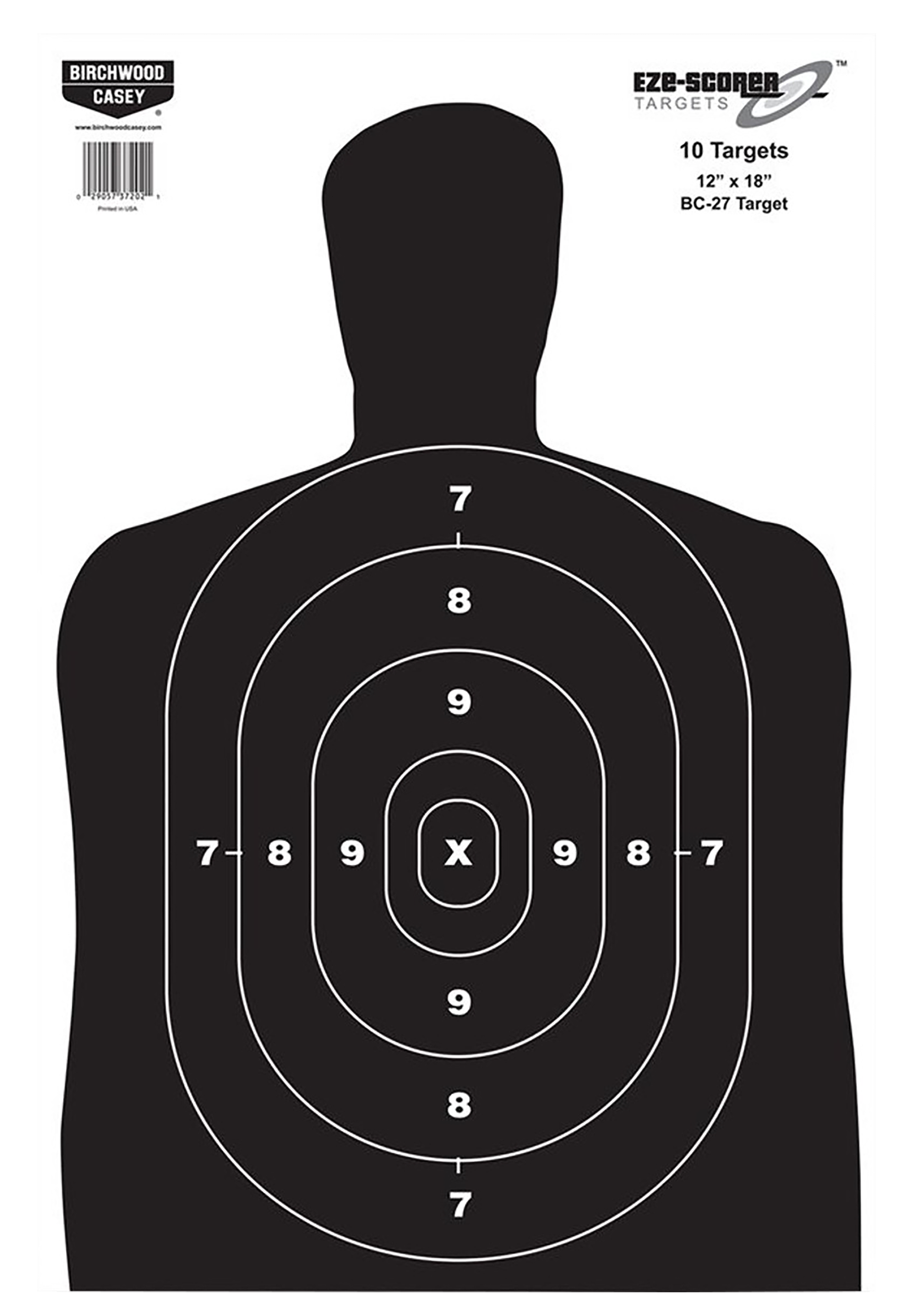 Birchwood Casey 37202 EZE-Scorer BC-27 Silhouette Paper Hanging Universal 12" x 18" Black/White 10 Pk.