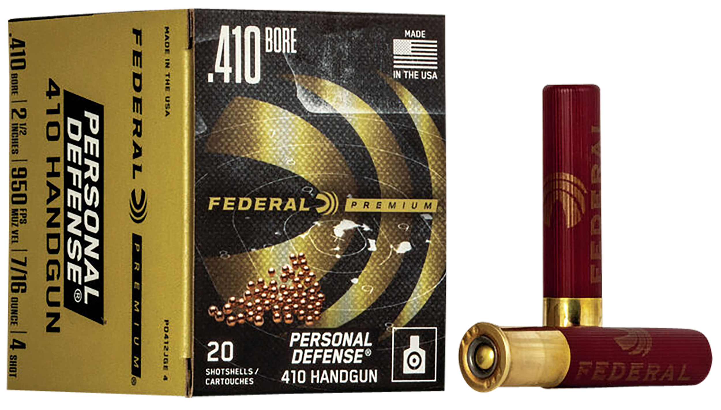 Federal PD412JGE4 Premium Personal Defense 410 Gauge 2.50" 4 Pellets 7/16 oz 950 fps 4 Shot 20 Bx/10 Cs