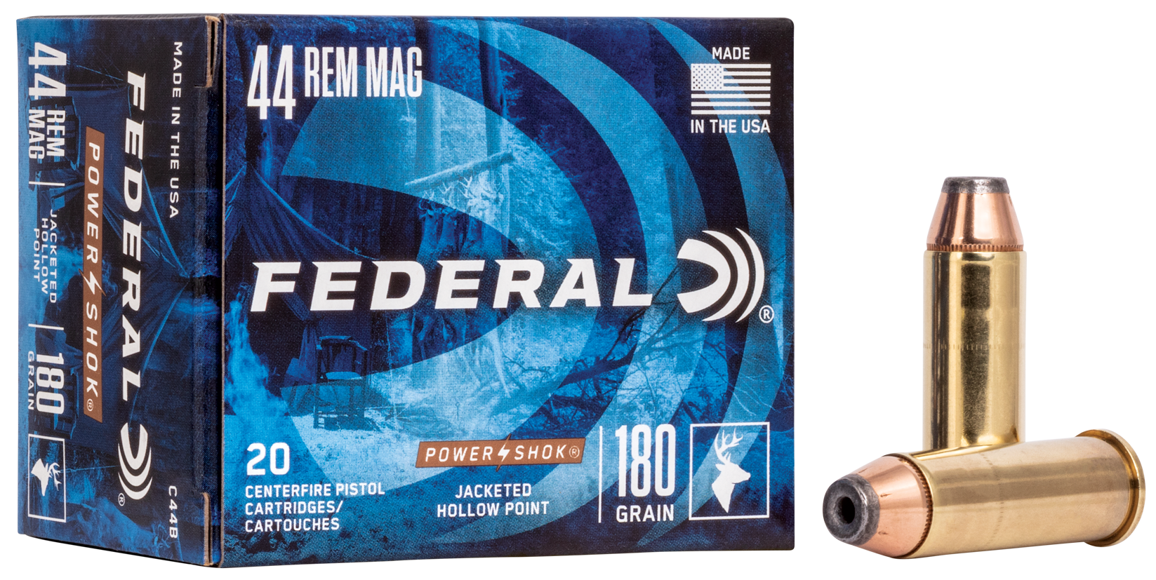 Federal Power-Shok Ammunition 44 Remington Magnum 180 Grain Jacketed Hollow Point 20RD