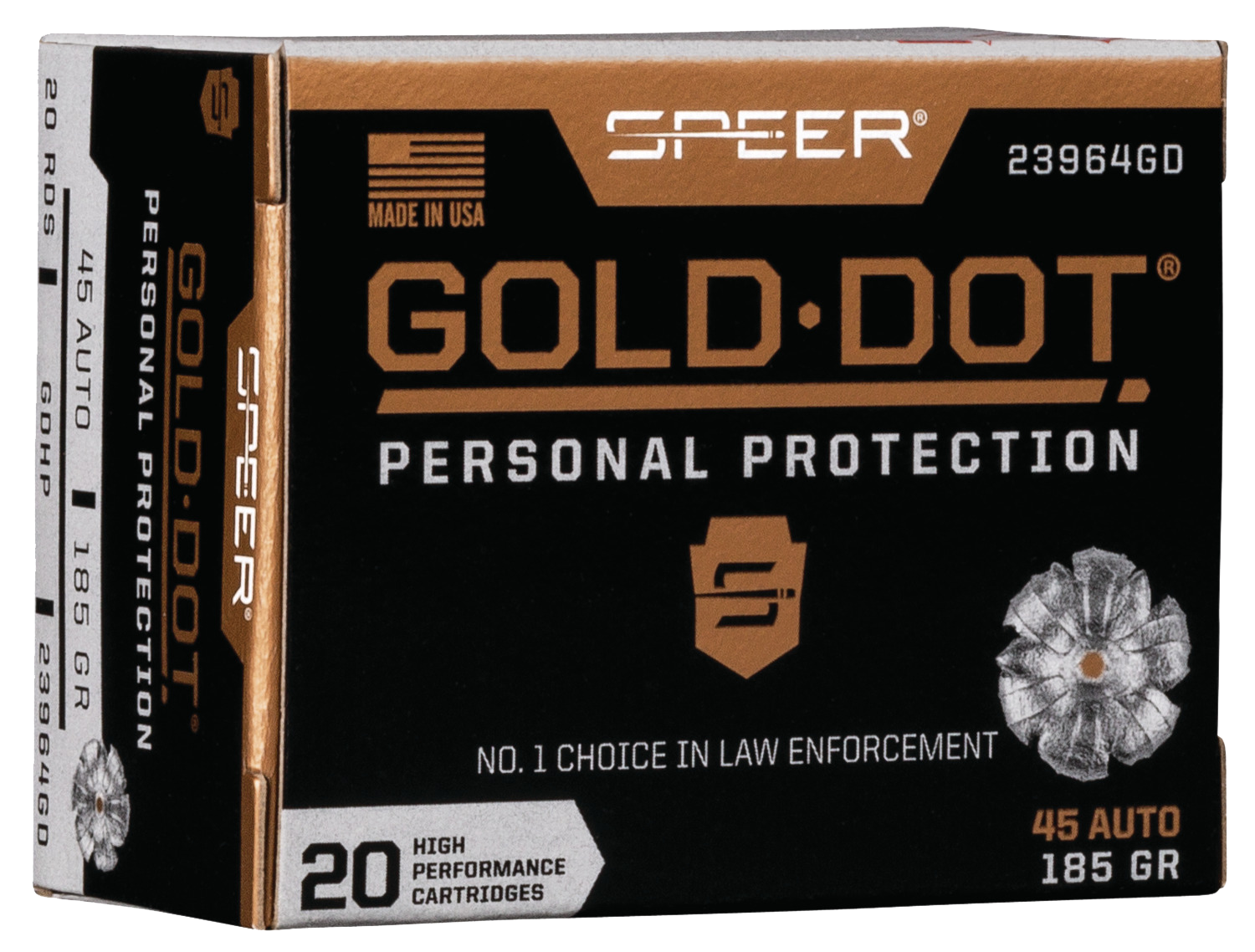 Speer Gold Dot Ammunition 45 ACP 185 Grain Jacketed Hollow Point
