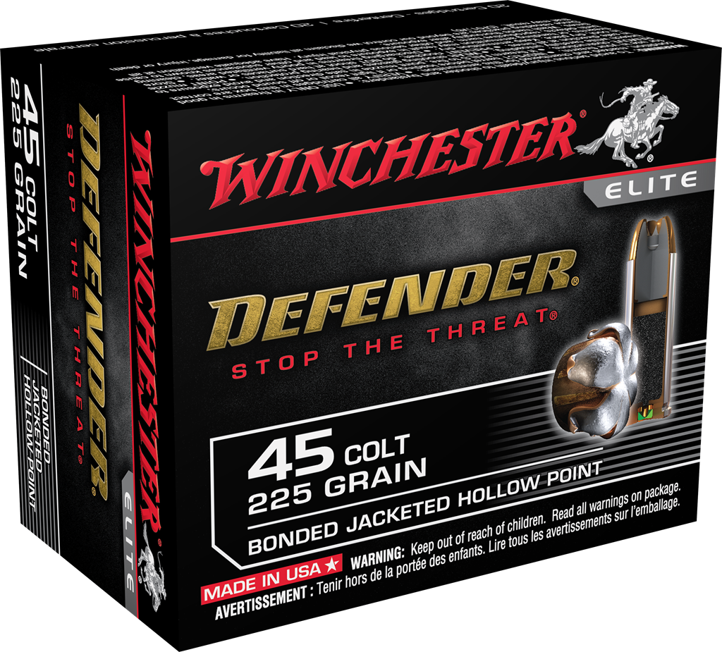 Winchester Ammo S45CPDB Defender Elite 45 Colt 225 gr Bonded Jacket Hollow Point 20 Per Box/ 10 Cs