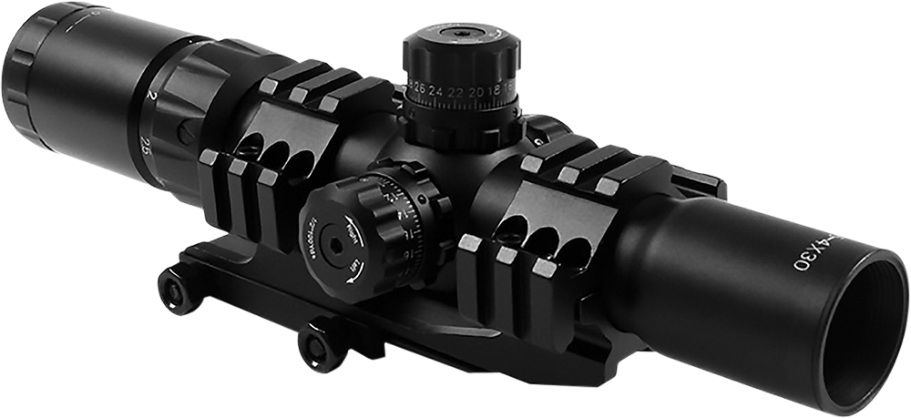 Aim Sports JTHR1 Recon CQB Black Anodized 1.5-4x30mm 30mm Tube Tri-Illuminated 3/4 Circle Dot Reticle