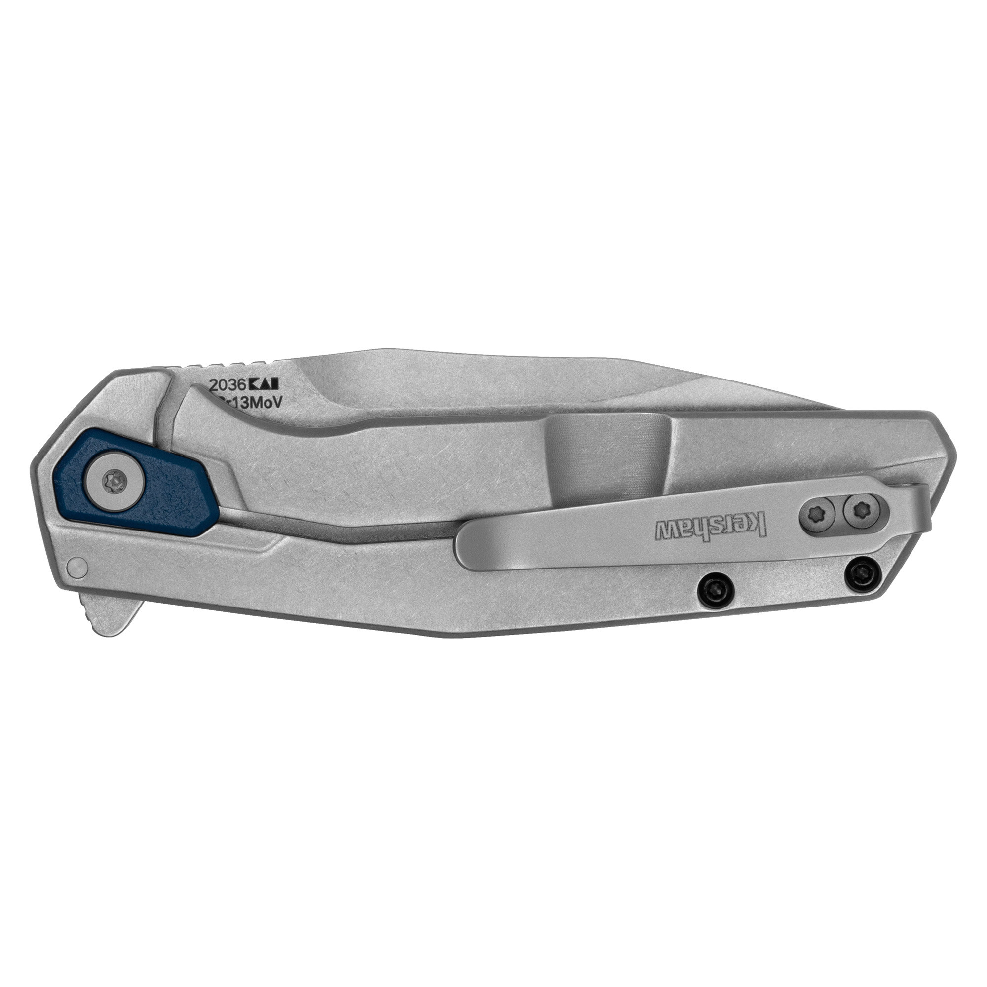 Kershaw 2036 Lucid3.20" Folding Clip Point Plain Stonewashed 8Cr13MoV SS Blade/Blue/Stonewashed Glass Filled Nylon/SS Handle Includes Pocket Clip