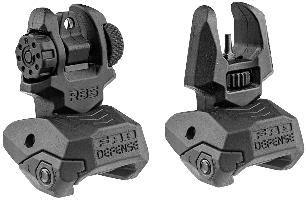 FAB Defense FXFRBS Front and Rear Set of Flip-Up SightsBlack Folding for AR-15, M4, M16
