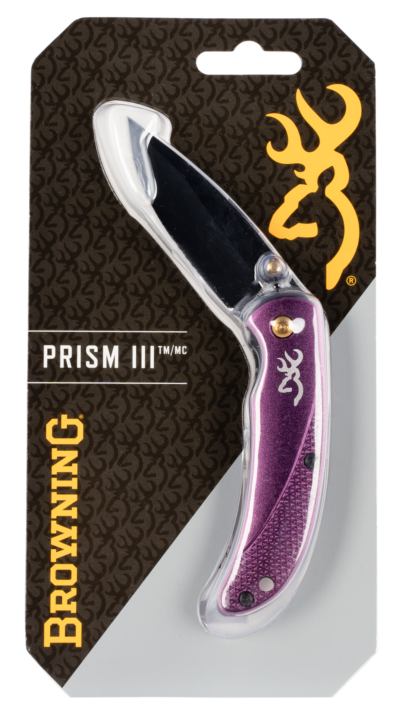 Browning 3220343 Prism 32.88" Folding Clip Point Plain Black Stonewashed 7Cr17MoV SS Blade/Plum Anodized Aluminum Handle Includes Pocket Clip