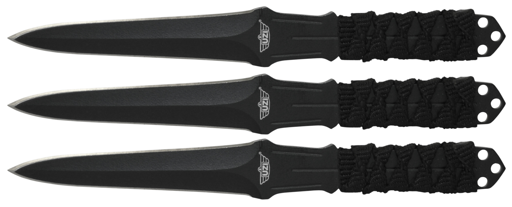 Uzi Accessories UZKTRW003 Throwing Knives3" Fixed Straight Back Plain Black Stainless Steel Blade Black Nylon Cord Wrapped Handle