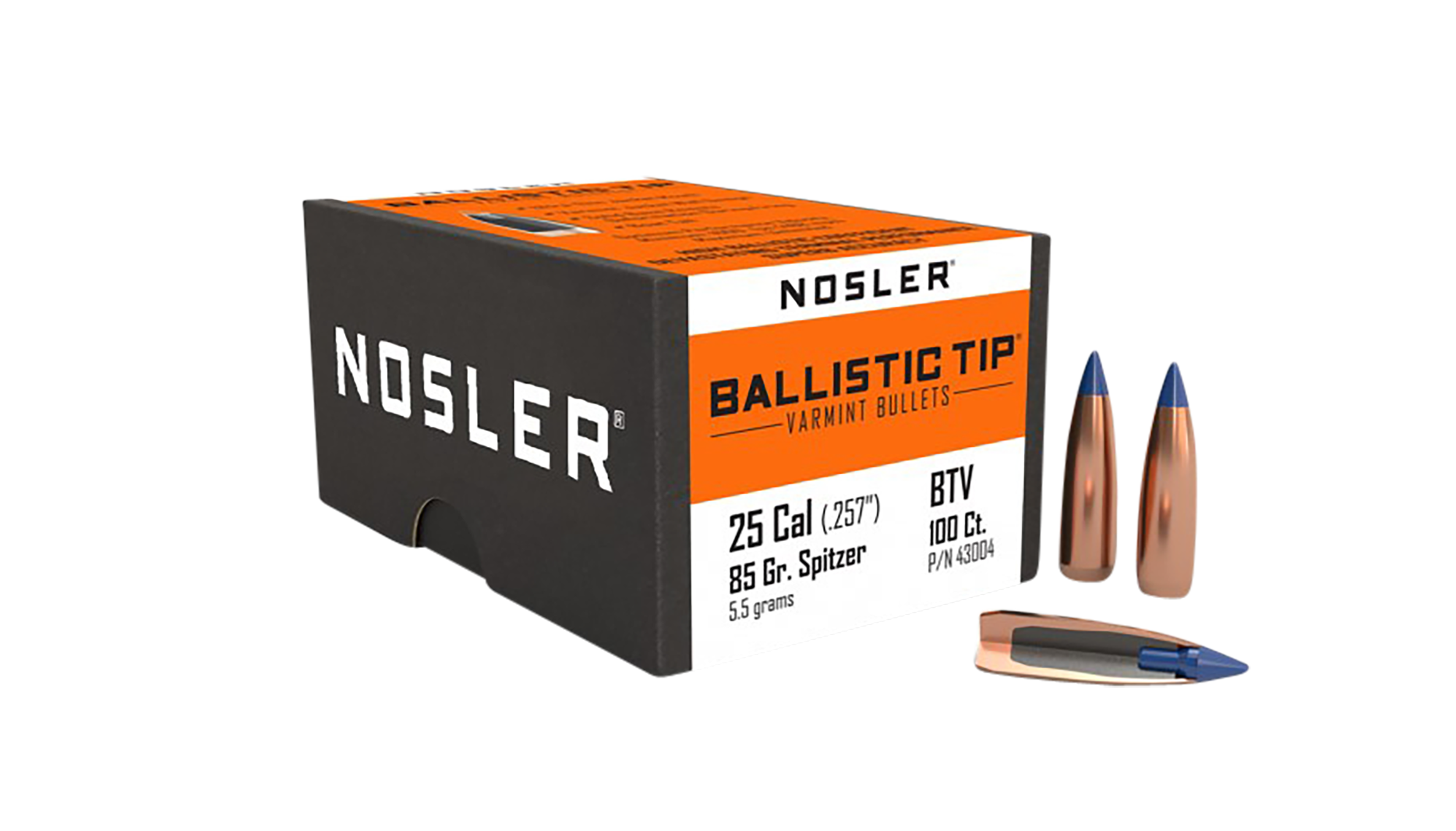 Nosler Ballistic Tip Varmint Bullets 25 Caliber (257 Diameter) 85 Grain Spitzer Boat Tail Box of 100
