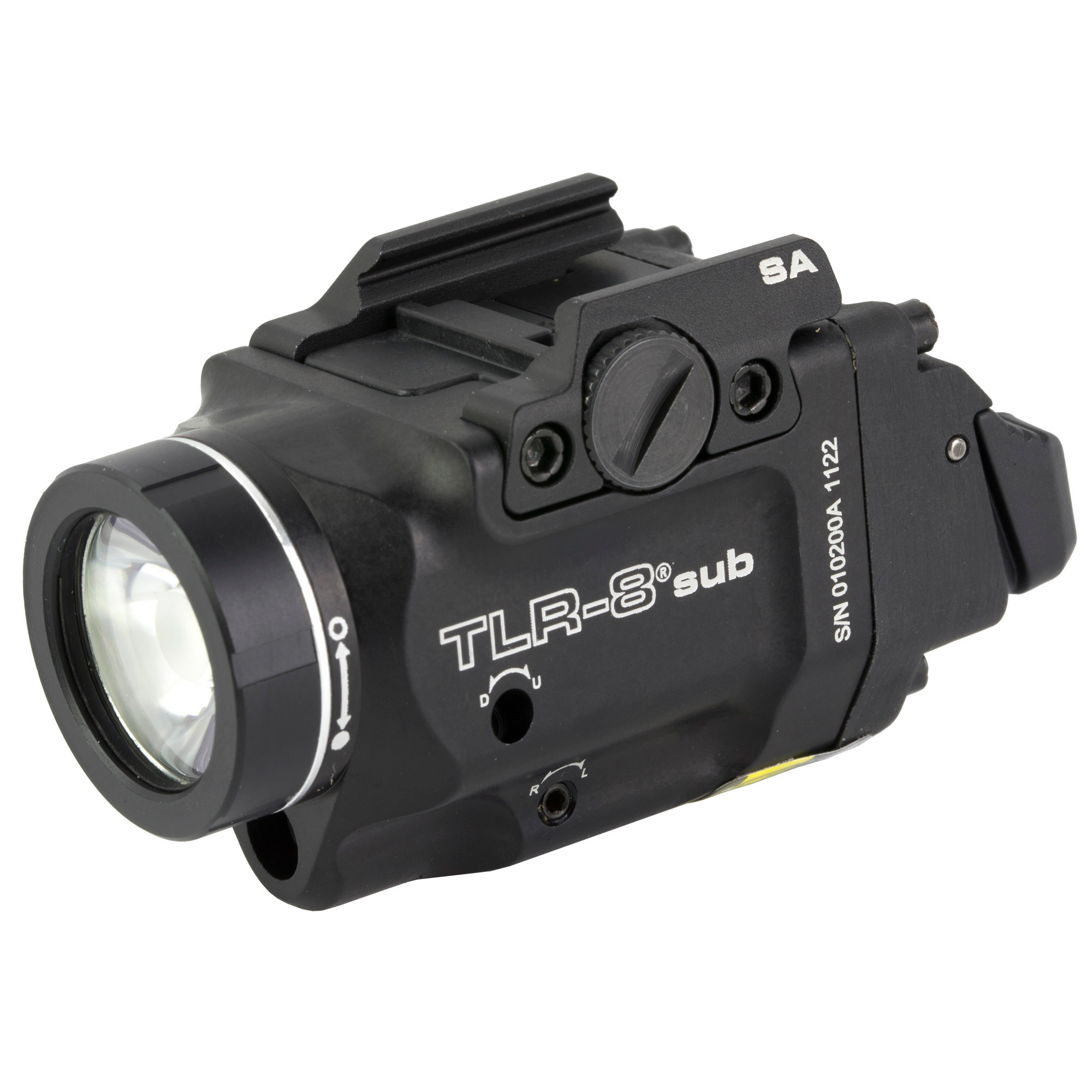 Streamlight 69419 TLR-8 Sub w/Laser Red Laser 500 Lumens 640-660nM Wavelength, Black 141 Meters Beam Distance, Fits Springfield Hellcat Handgun Rail Clamp Mount