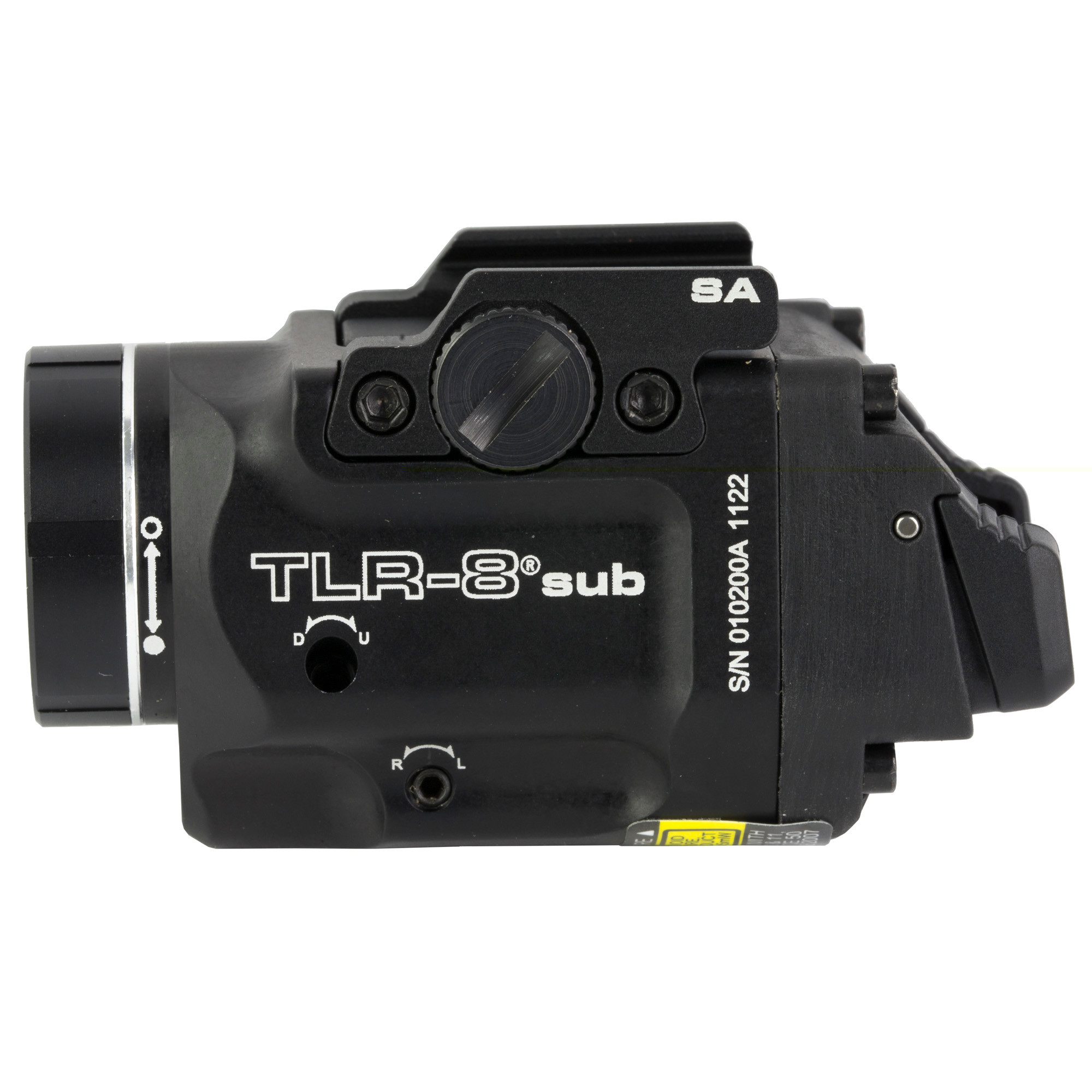 Streamlight 69419 TLR-8 Sub w/Laser Red Laser 500 Lumens 640-660nM Wavelength, Black 141 Meters Beam Distance, Fits Springfield Hellcat Handgun Rail Clamp Mount