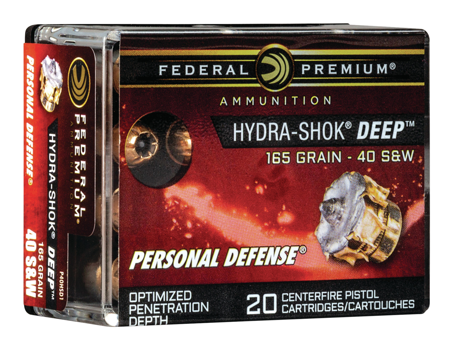 Federal Premium Personal Defense Ammunition 40 S&W 165 Grain Hydra-Shok Deep Jacketed Hollow Point 20RD