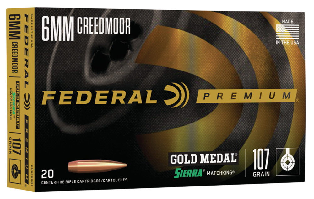 Federal GM6CRDM1 Premium Gold Medal 6mm Creedmoor 107 gr Sierra MatchKing BTHP 20 Per Box/ 10 Cs
