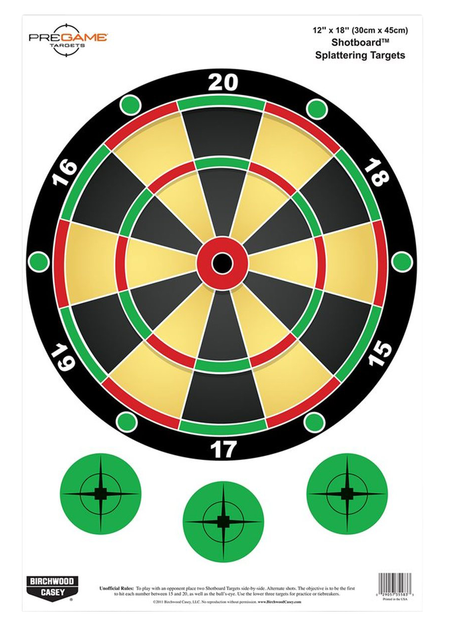 Birchwood Casey 35583 Pregame Shotboard Dart Board Paper Hanging Universal 12" x 18" Multi-Color 100 Per Pkg