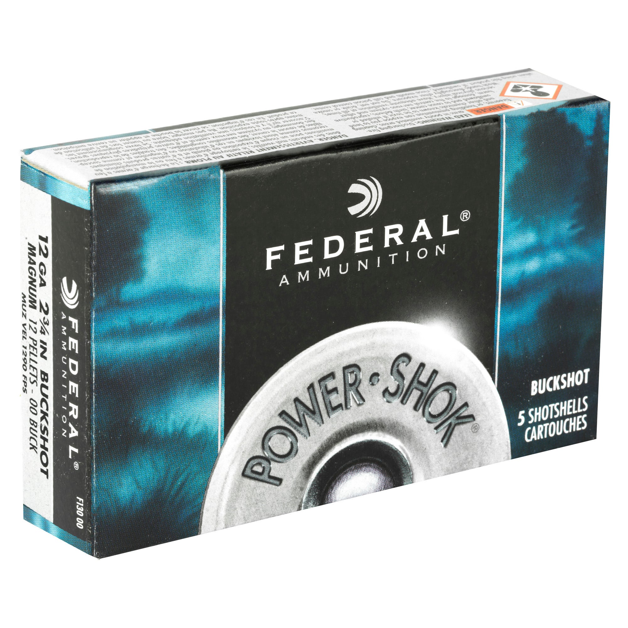 Federal Power-Shok Ammunition 12 Gauge 2-3/4" Buffered 00 Buckshot 12 Pellets Box of 5