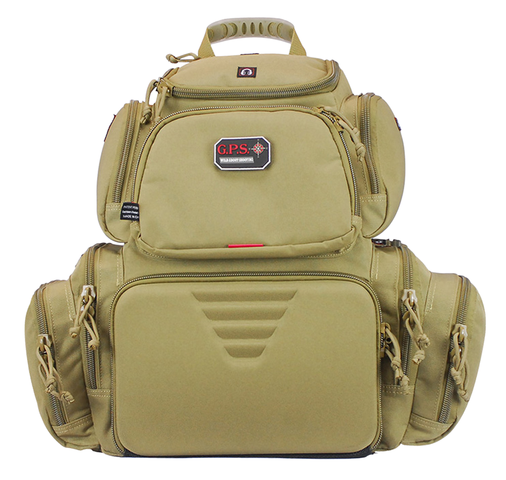 GPS Bags 1711BPT Handgunner Backpack 1000D Nylon Tan with Foam Cradle Holds 4 Medium Handguns, Mag Pockets, Pull-Out Rain Cover & Visual ID Storage System