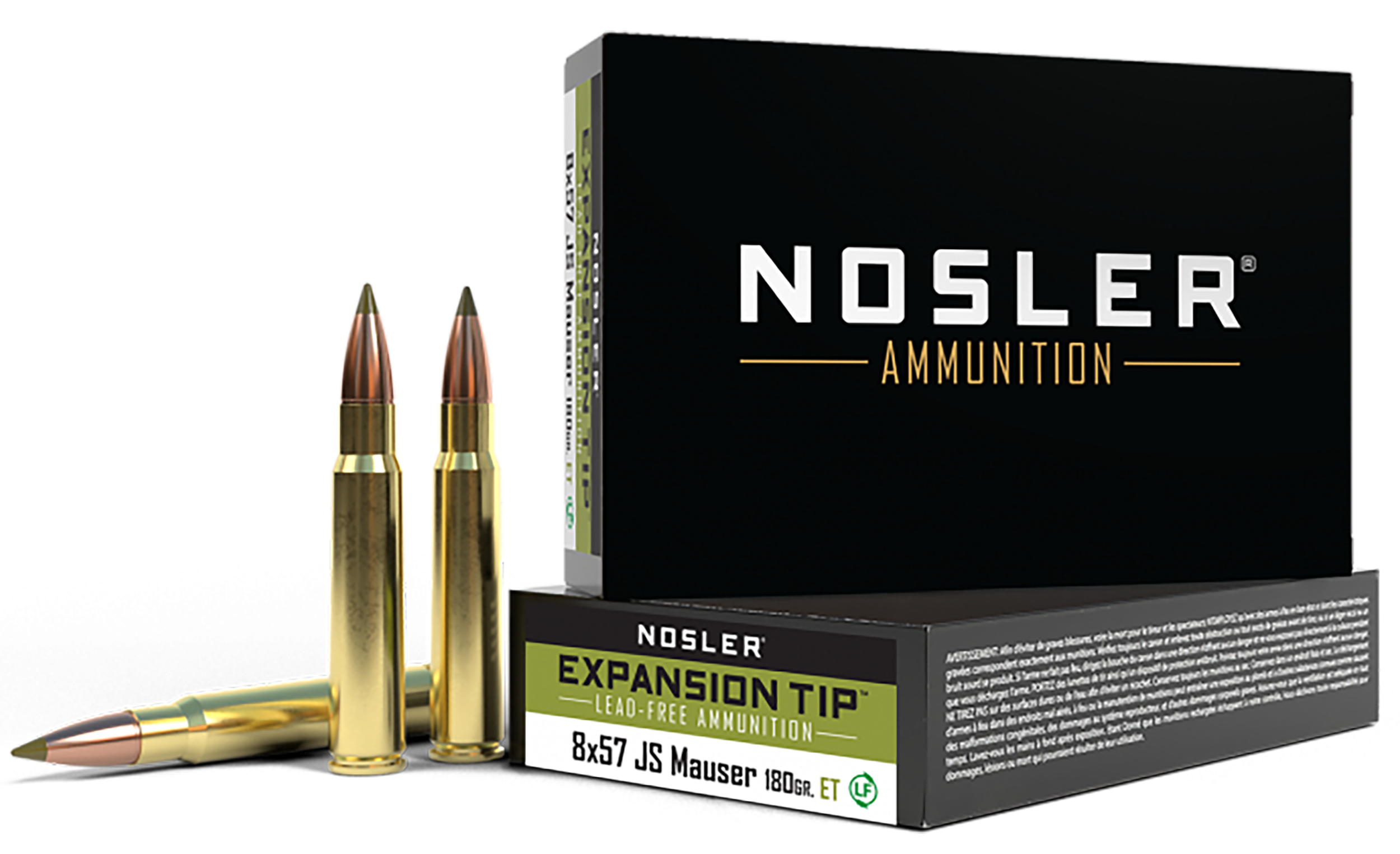 Nosler E-Tip Ammunition 8x57mm JS Mauser (8mm Mauser) 180 Grain Polymer Tip Lead-Free 20RD