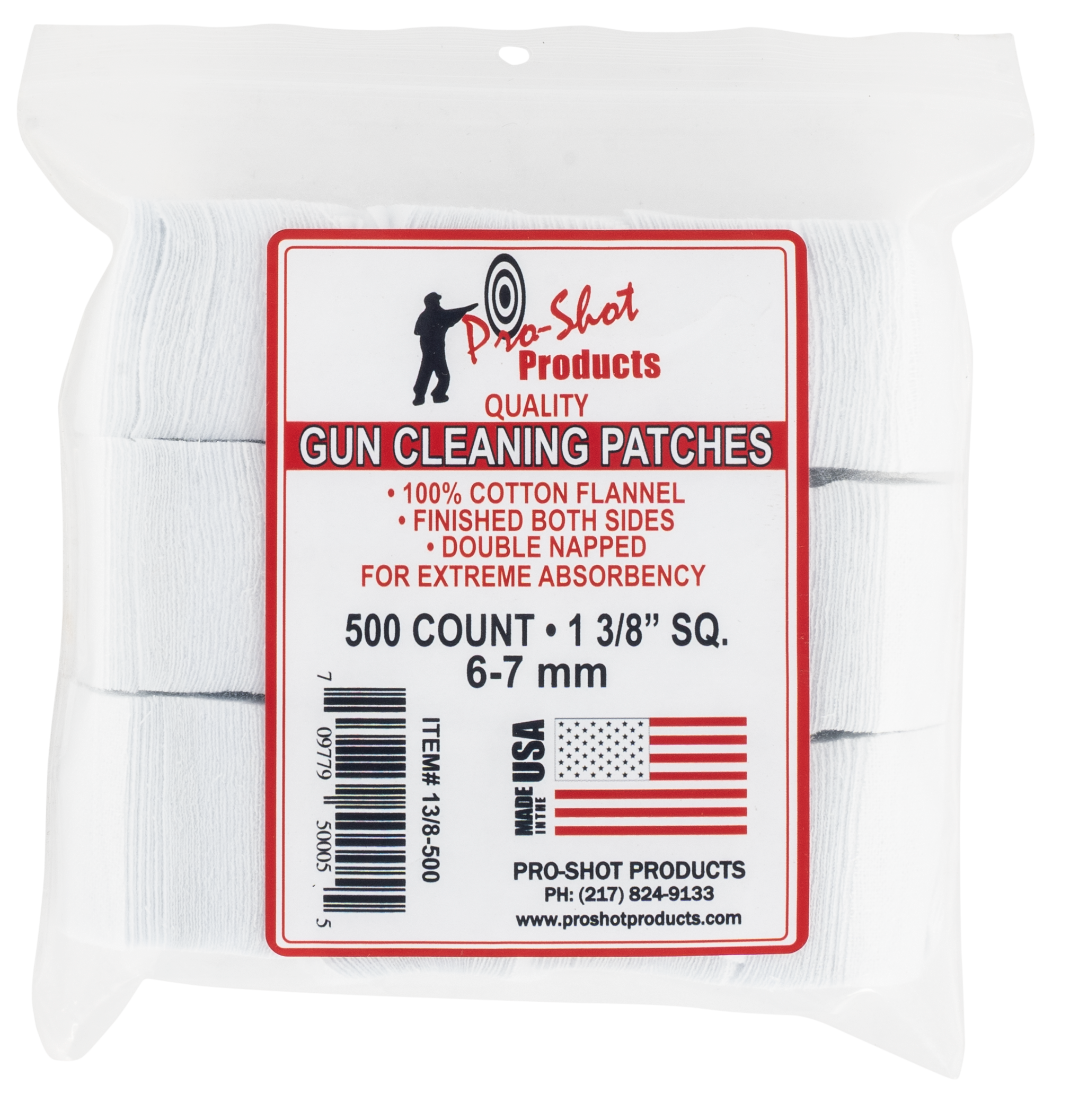 Pro-Shot 138500 Cleaning Patches6mm/7mm 1.38" Cotton Flannel 500 Per Pkg
