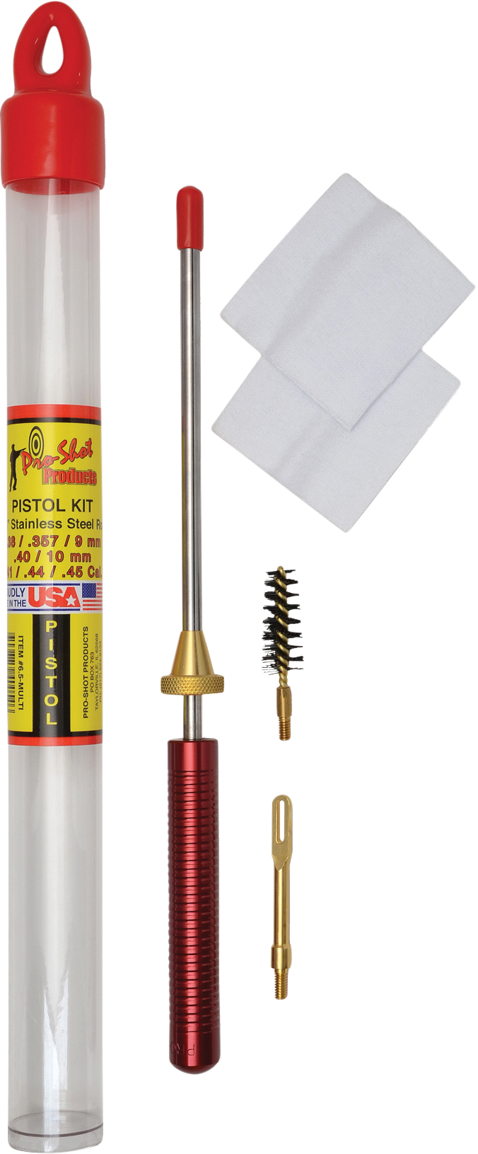 Pro-Shot Pistol Cleaning Kit 357 to 45 Caliber 6-1/2" Stainless 8 x 32 Thread
