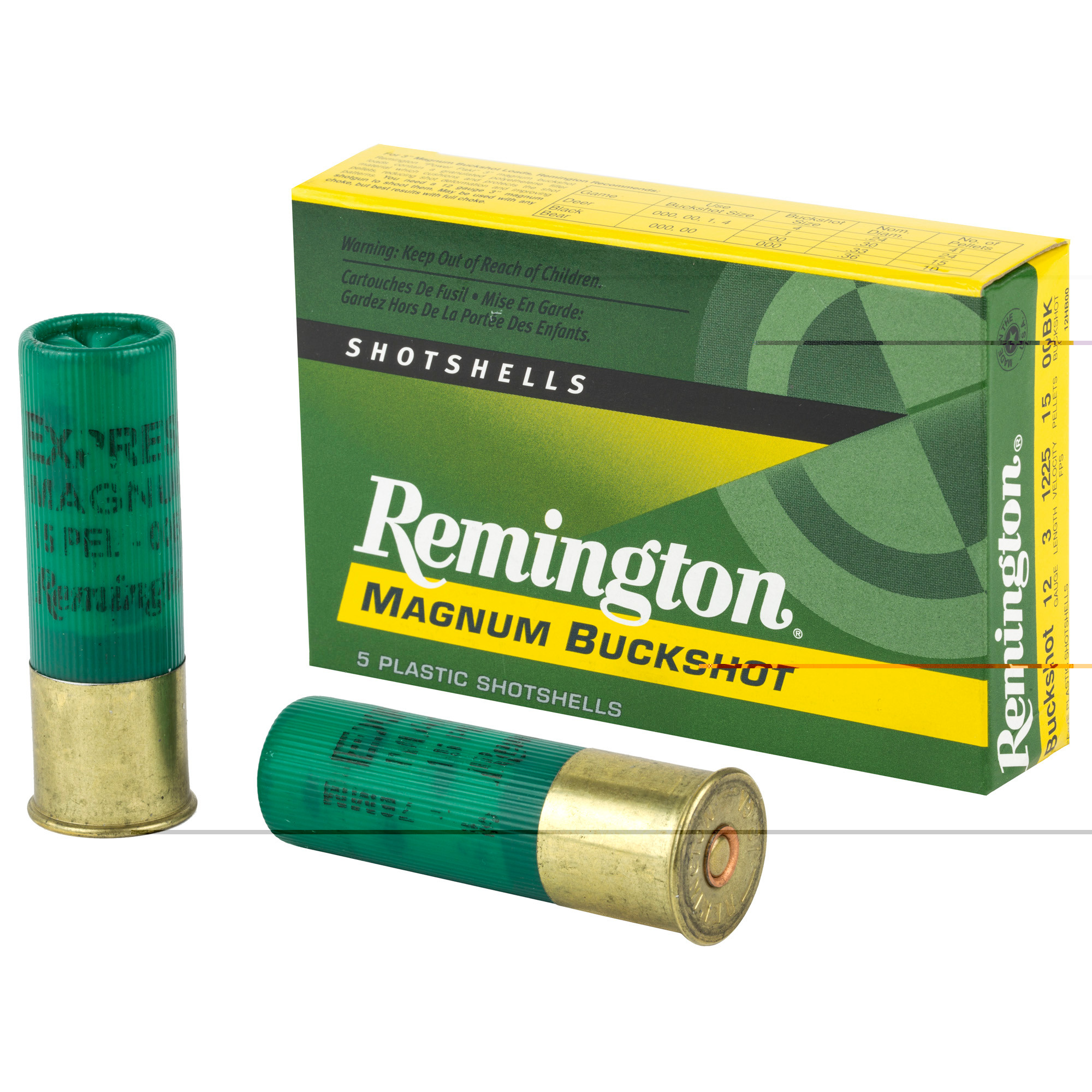 Remington Express Magnum Ammunition 12 ga 3" 00 Buckshot 15 Pellets Box of 5