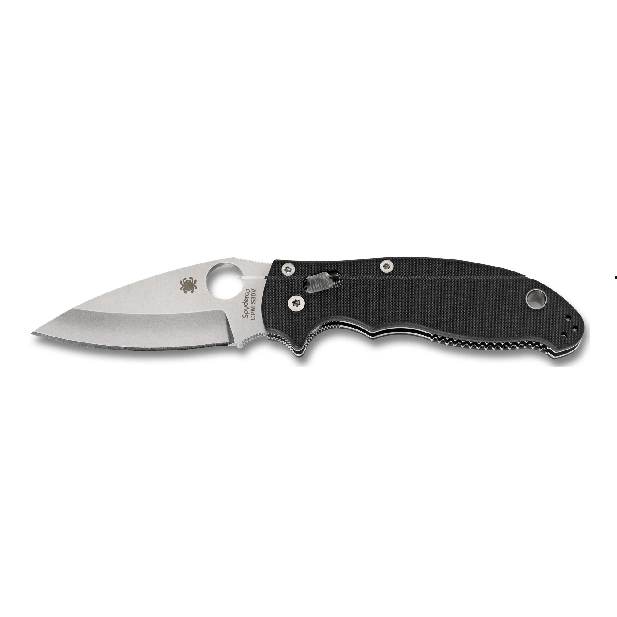 Spyderco C101GP2 Manix 23.37" Folding Drop Point Plain CPM S30V SS Blade Black G10 Handle Includes Pocket Clip