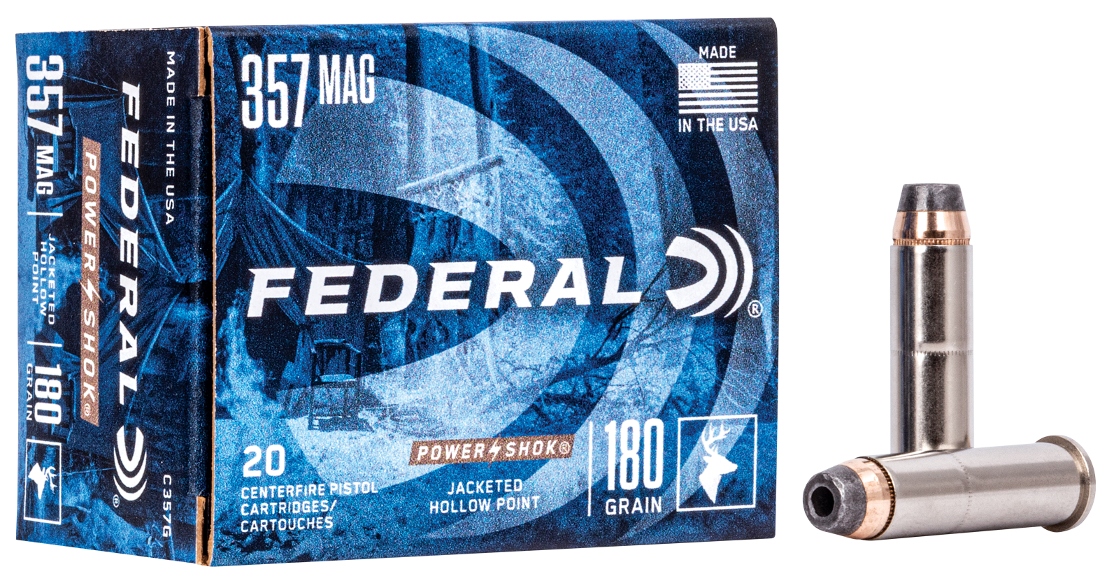 Federal Power-Shok Ammunition 357 Magnum 180 Grain Jacketed Hollow Point 20RD