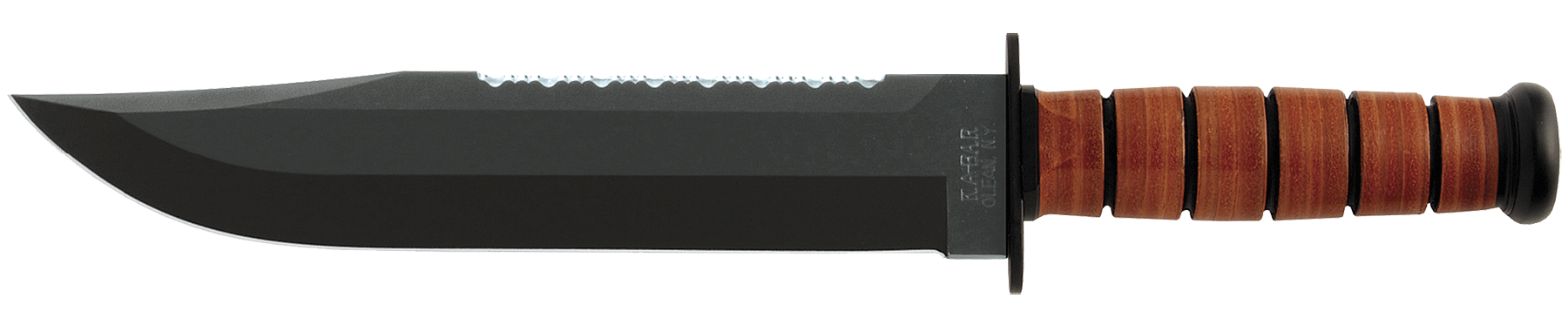 Ka-Bar 2217 Big Brother9.38" Fixed Clip Point Part Serrated Black 1095 Cro-Van Blade Brown Leather Handle