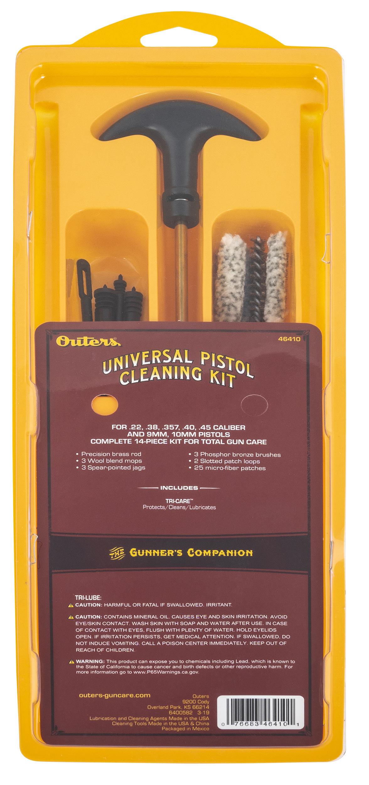 Outers 46410 Brass Rod Universal Pistol Kit Universal Pistol Includes Reusable Clamshell for Storage