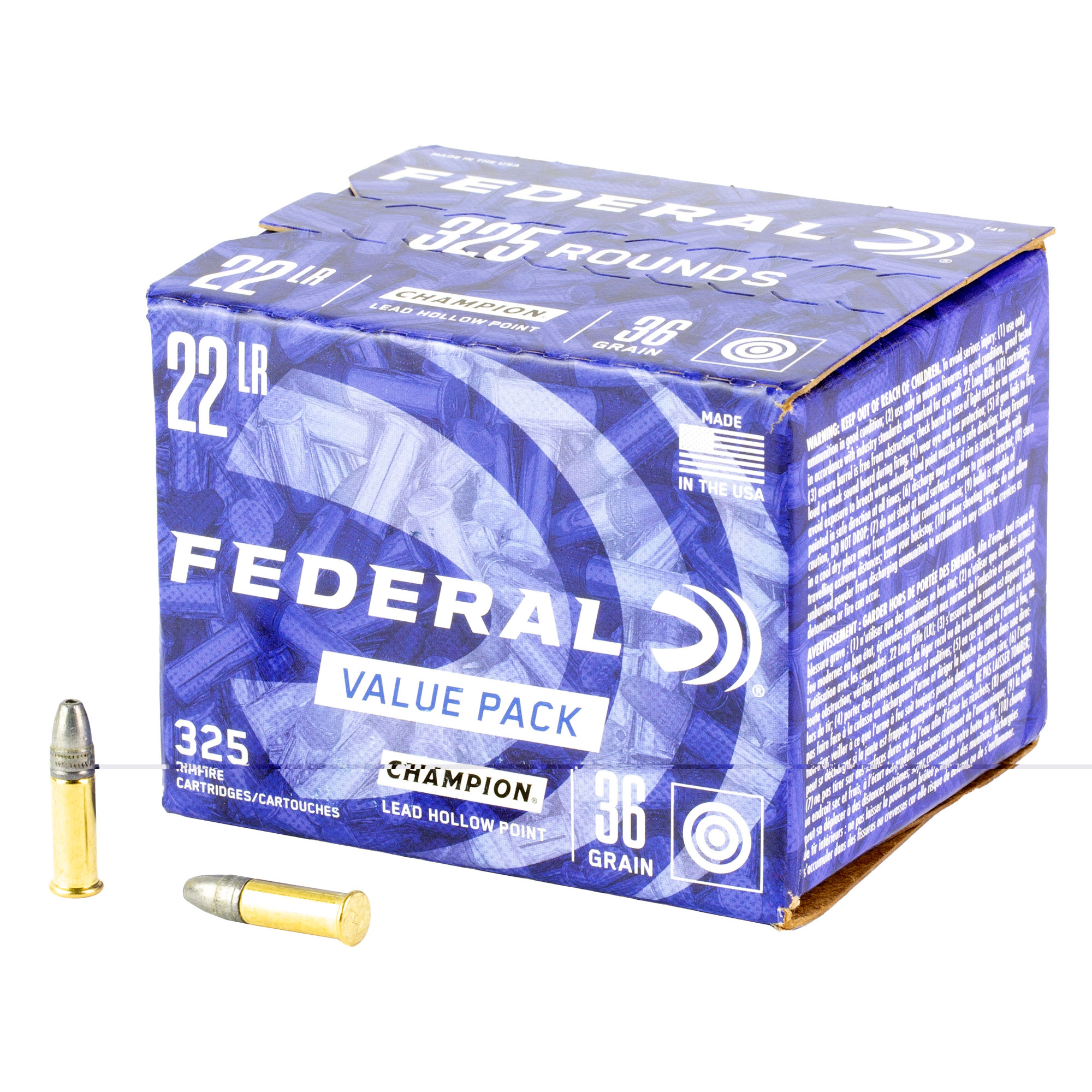 Federal 749 Champion Training Value Pack 22 LR 36 gr Lead Hollow Point (LHP) 325 Per Box/ 10 Cs