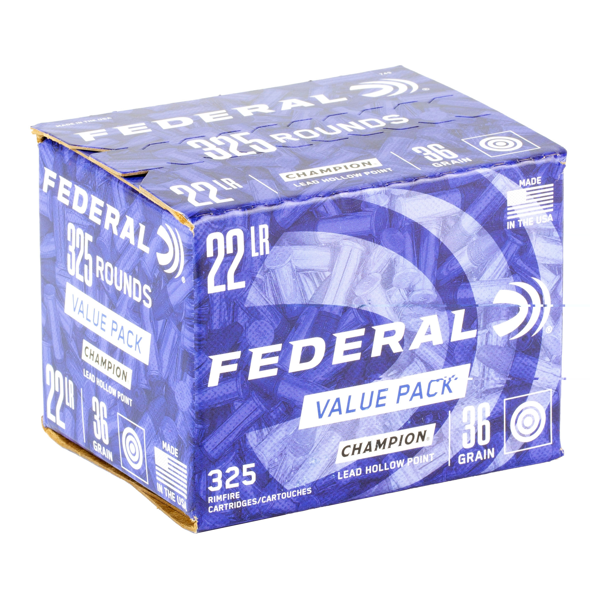 Federal 749 Champion Training Value Pack 22 LR 36 gr Lead Hollow Point (LHP) 325 Per Box/ 10 Cs