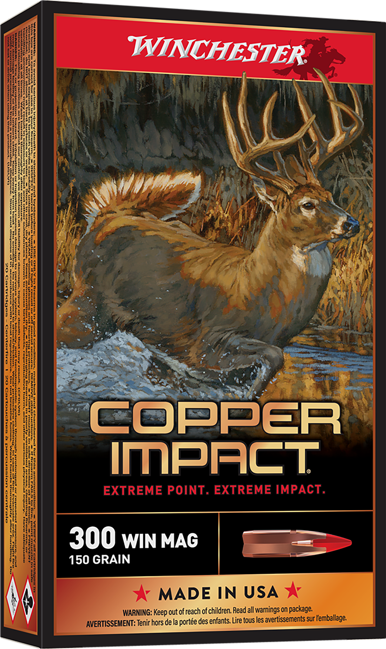 Winchester Copper Impact Ammunition 300 Winchester Magnum 150 Grain Copper Extreme Point Polymer Tip Lead-Free 20RD