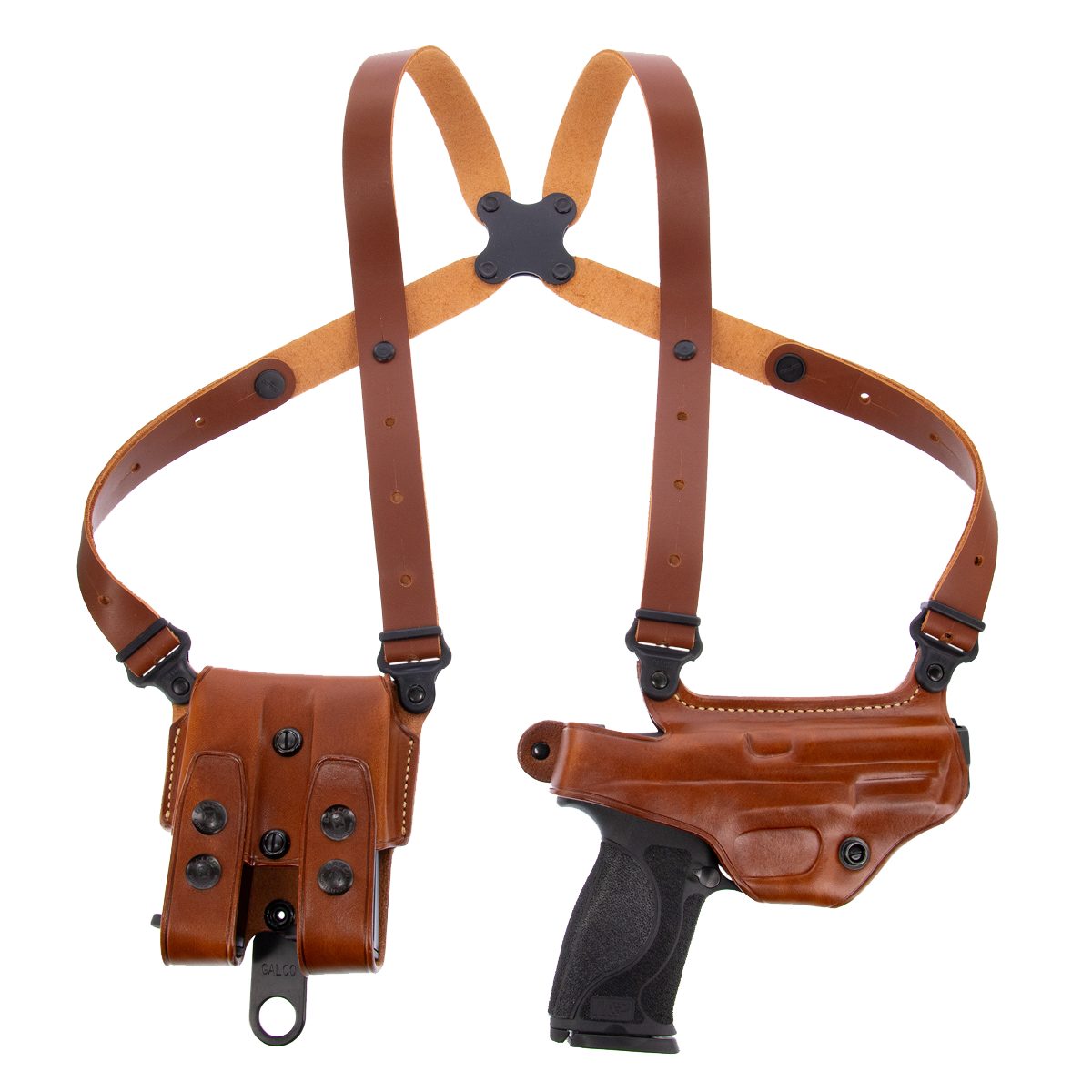 Galco MC224 Miami Classic Shoulder System Size Fits Chest Up To 56" Tan Leather Fits Glock 19 Gen1-5 Fits Glock 17 Gen1-5 Fits Glock 22 Gen2-5 Right Hand