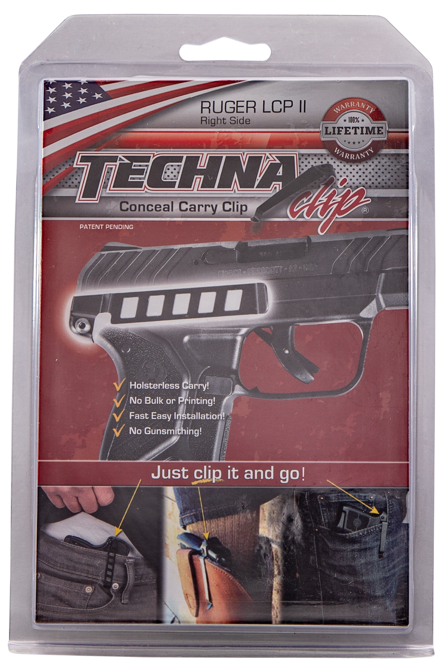 Techna Clip LCPIIBR Conceal Carry Gun Belt Clip Fits Ruger LCP II, LCP Custom Black Carbon Fiber Belt Mount