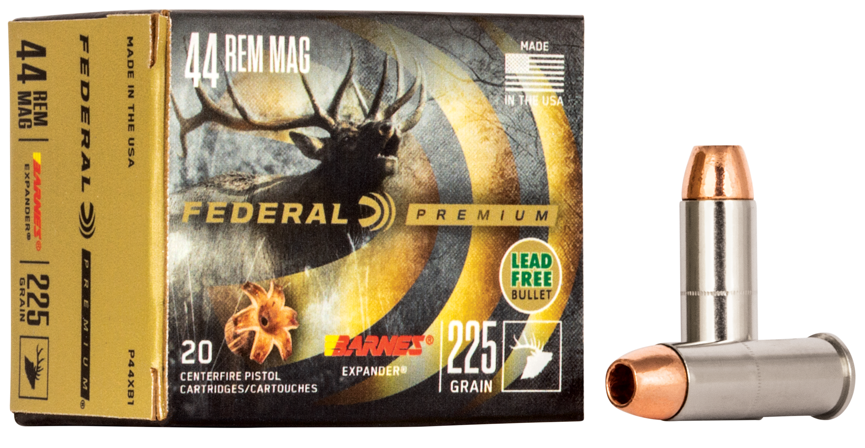 Federal Premium Vital-Shok Ammunition 44 Remington Magnum 225 Grain Barnes XPB Hollow Point Lead-Free 20RD