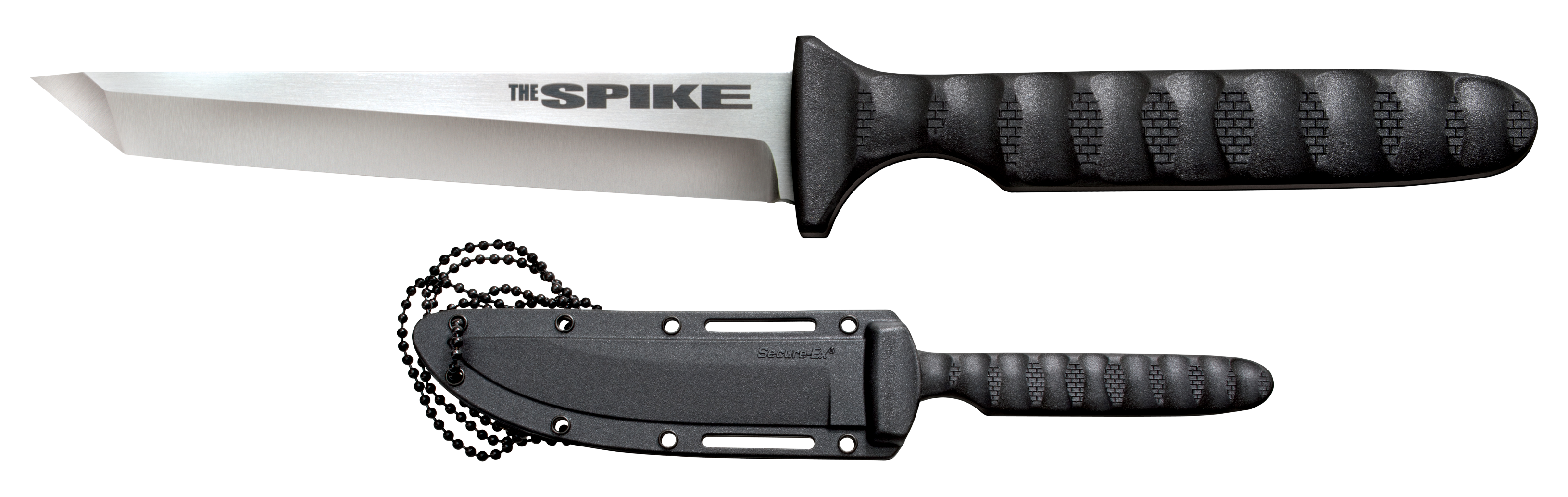 Cold Steel CS53NCT Spike4" Fixed Tanto Plain Cryo 4116 SS Blade/Black Scalloped Griv-Ex Handle Includes Bead Chain Lanyard/Sheath