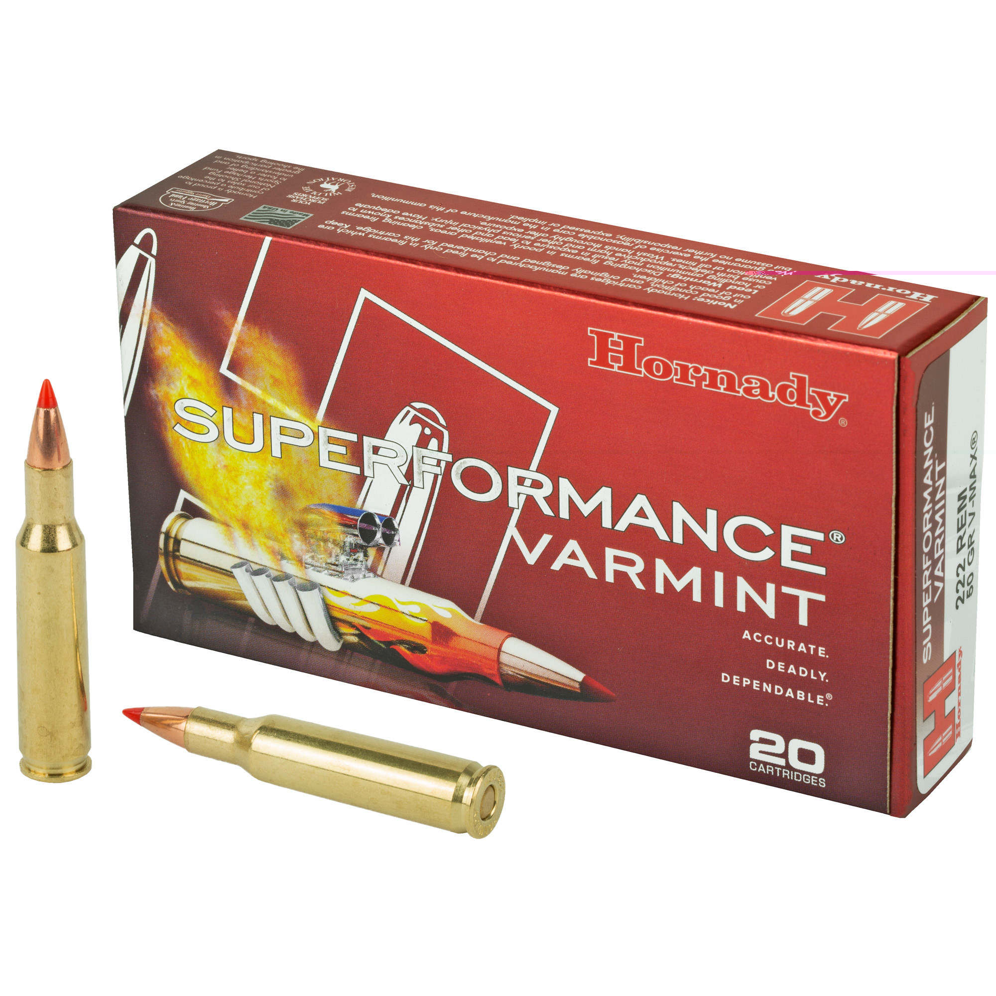 Hornady Superformance Varmint Ammunition 222 Remington 50 Grain V-MAX Polymer Tip 20RD