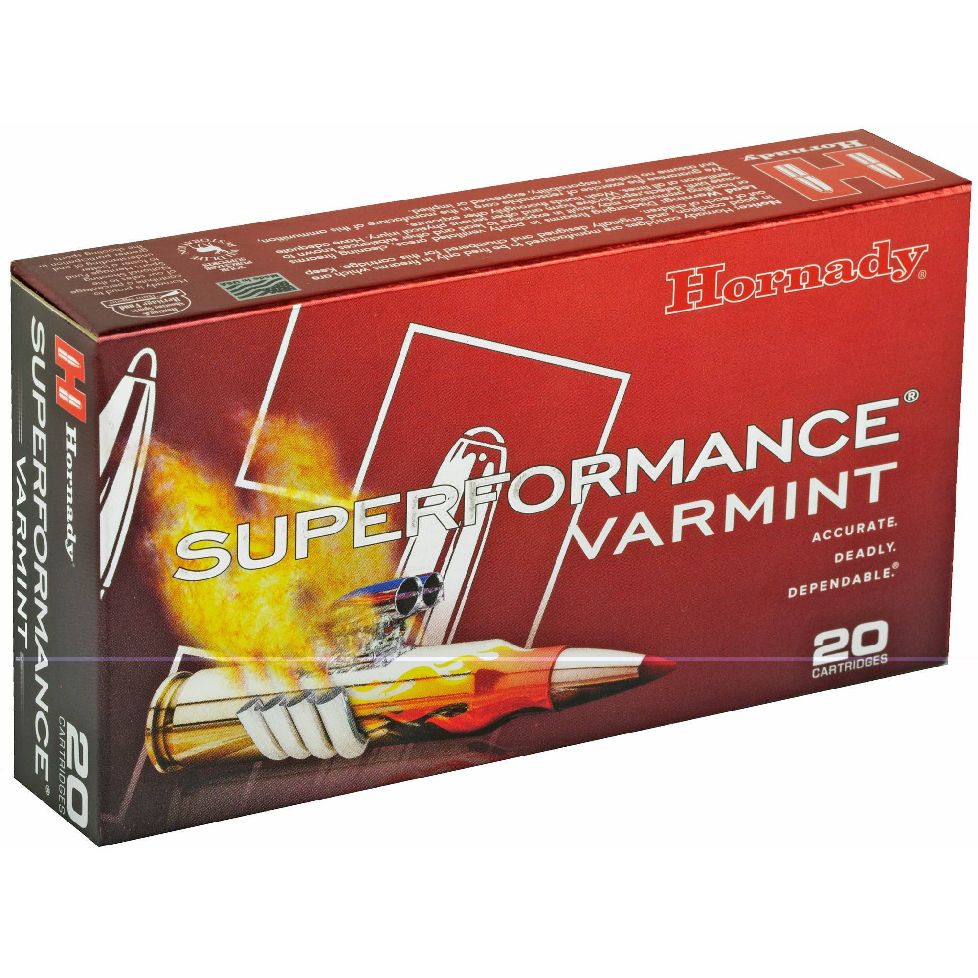 Hornady Superformance Varmint Ammunition 222 Remington 50 Grain V-MAX Polymer Tip 20RD
