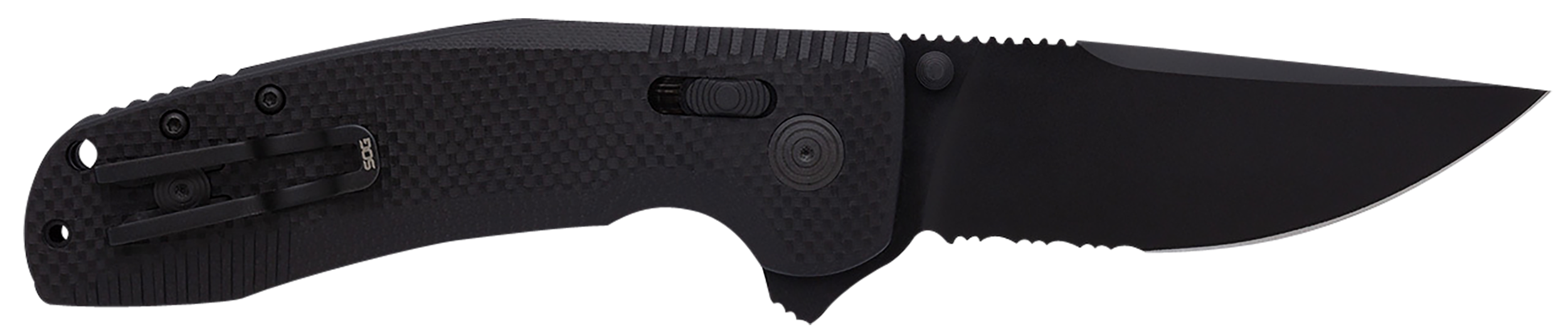 S.O.G SOG12380341 SOG-TAC XR 3.39" Folding Clip Point Part Serrated Black TiNi Cryo D2 Steel Blade Blackout G10 Handle Includes Pocket Clip