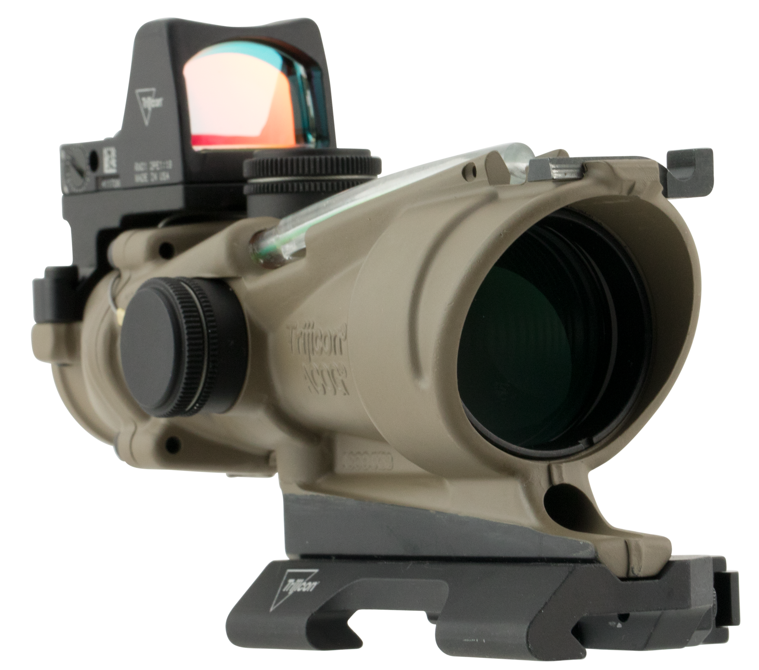 Trijicon 4x32 Acog ECOS Rifle Scope Flat Dark Earth, 5.56 Green Crosshair, 3.25 MOA Red Dot RMR