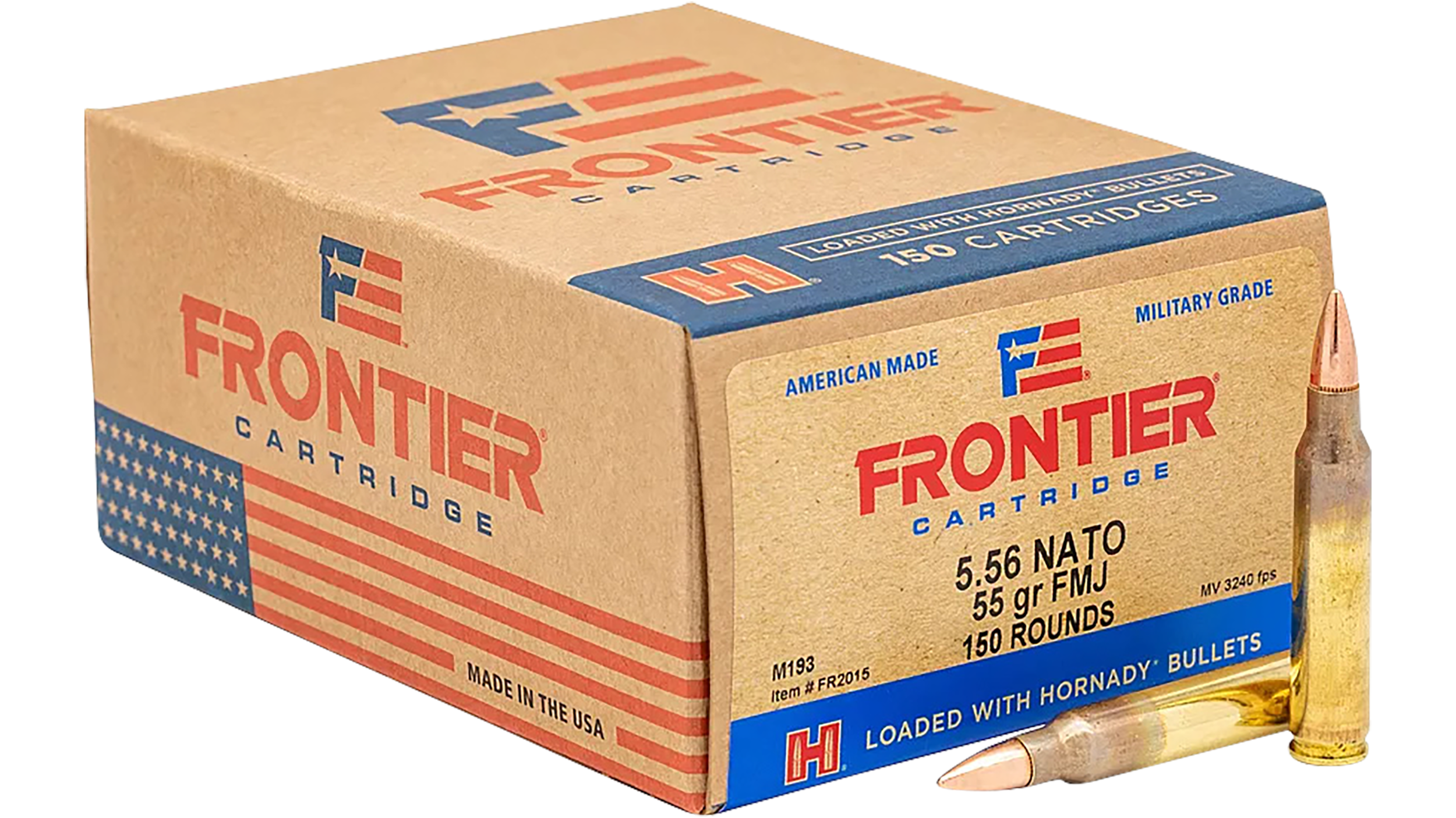 Frontier Cartridge Military Grade Ammunition 5.56x45mm NATO XM193 55 Grain Hornady Full Metal Jacket Boat Tail