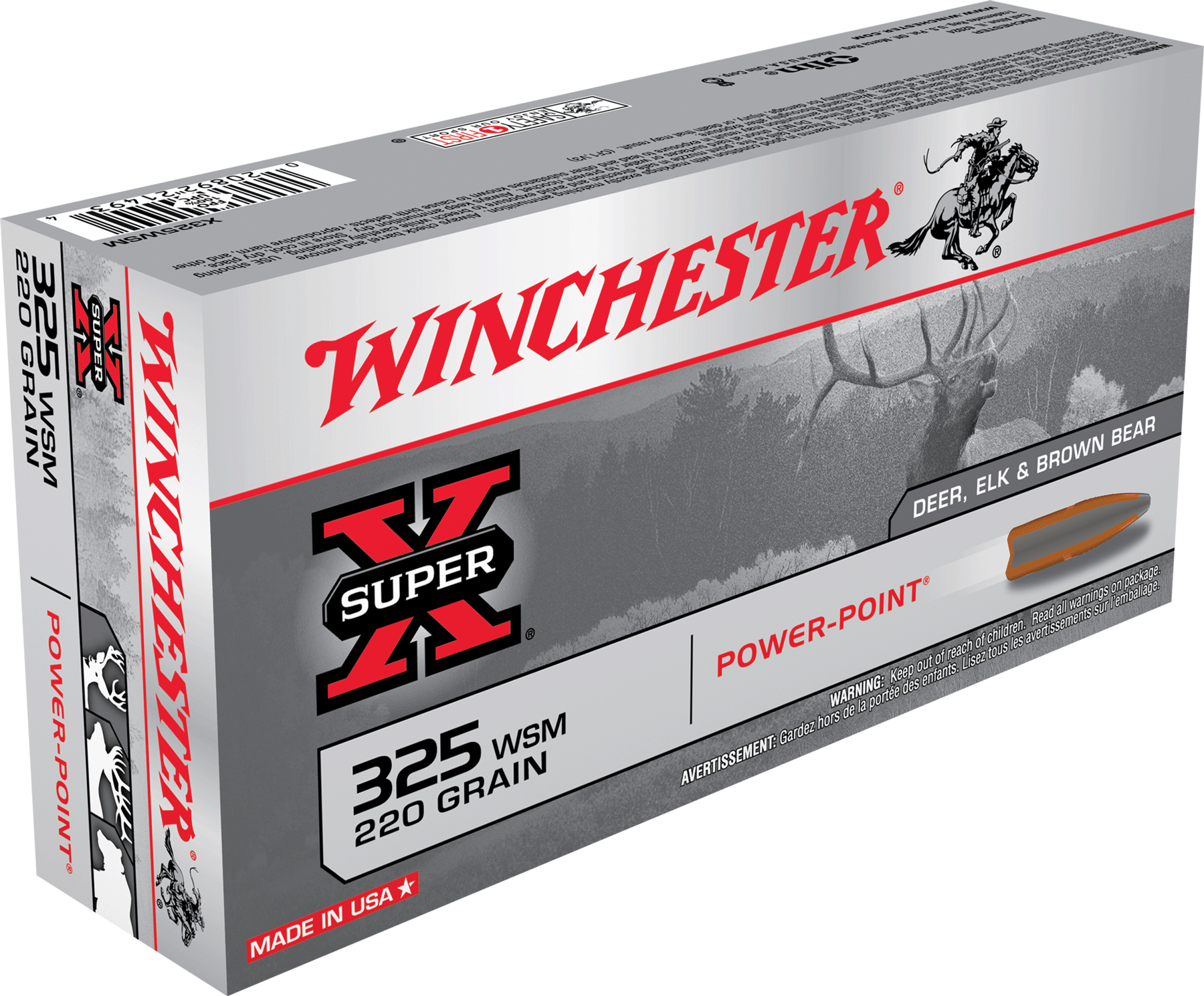 Winchester Ammo X325WSM Super X325 WSM 220 gr Power-Point (PP) 20 Per Box/10 Cs